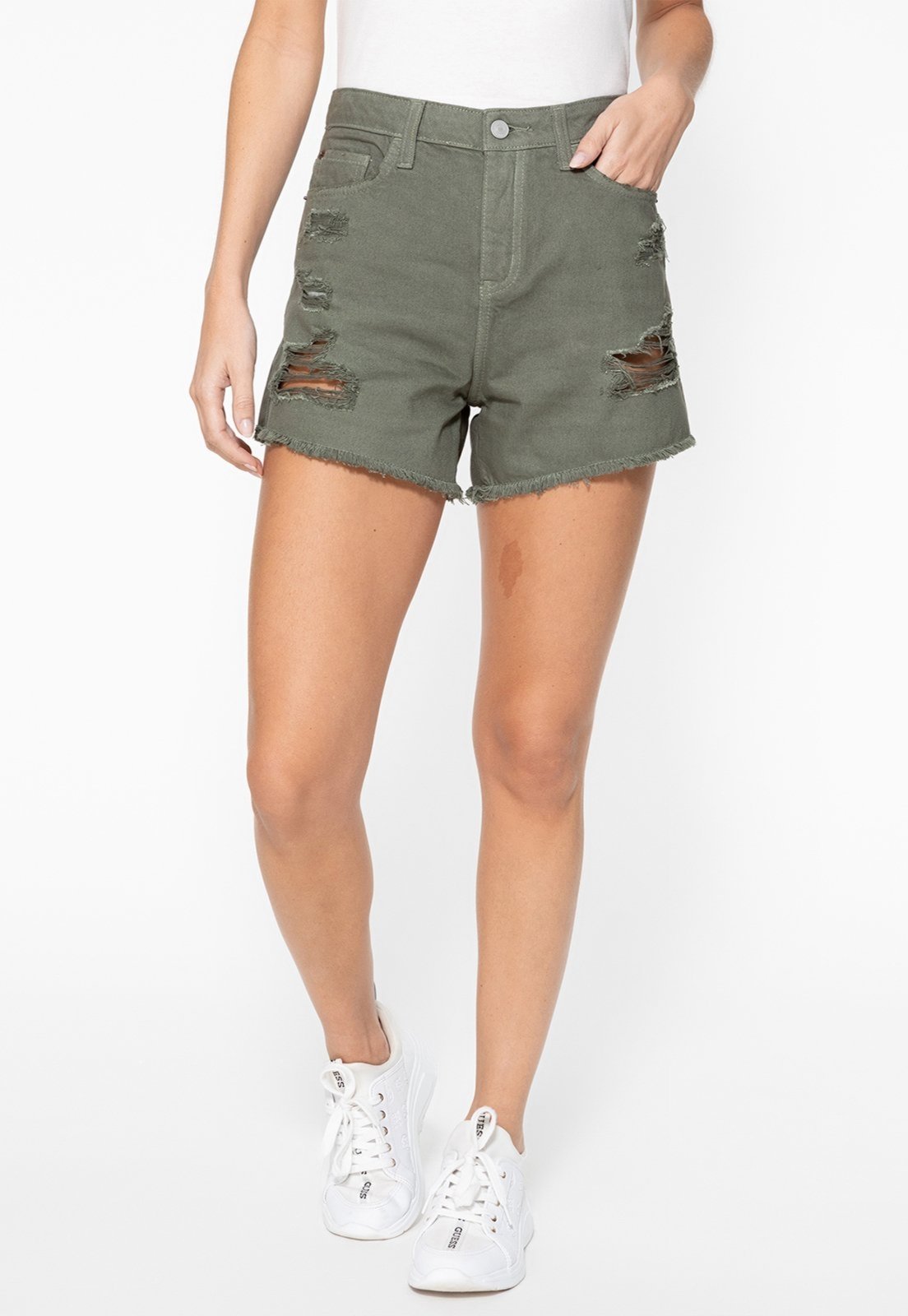 Short de Sarja Guess Rasgos Verde Escuro
