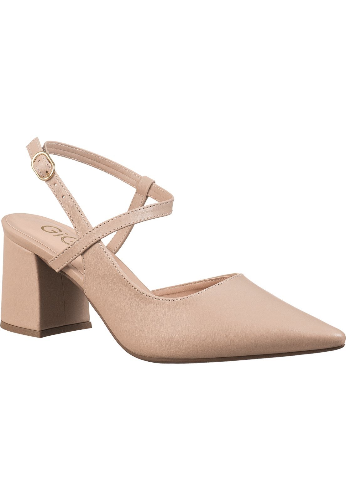 Vista 3 Scarpin Feminino GiGiL Slingback Bico Fino Salto Médio Elegante Amêndoa bege/nude Gigil bege/nude