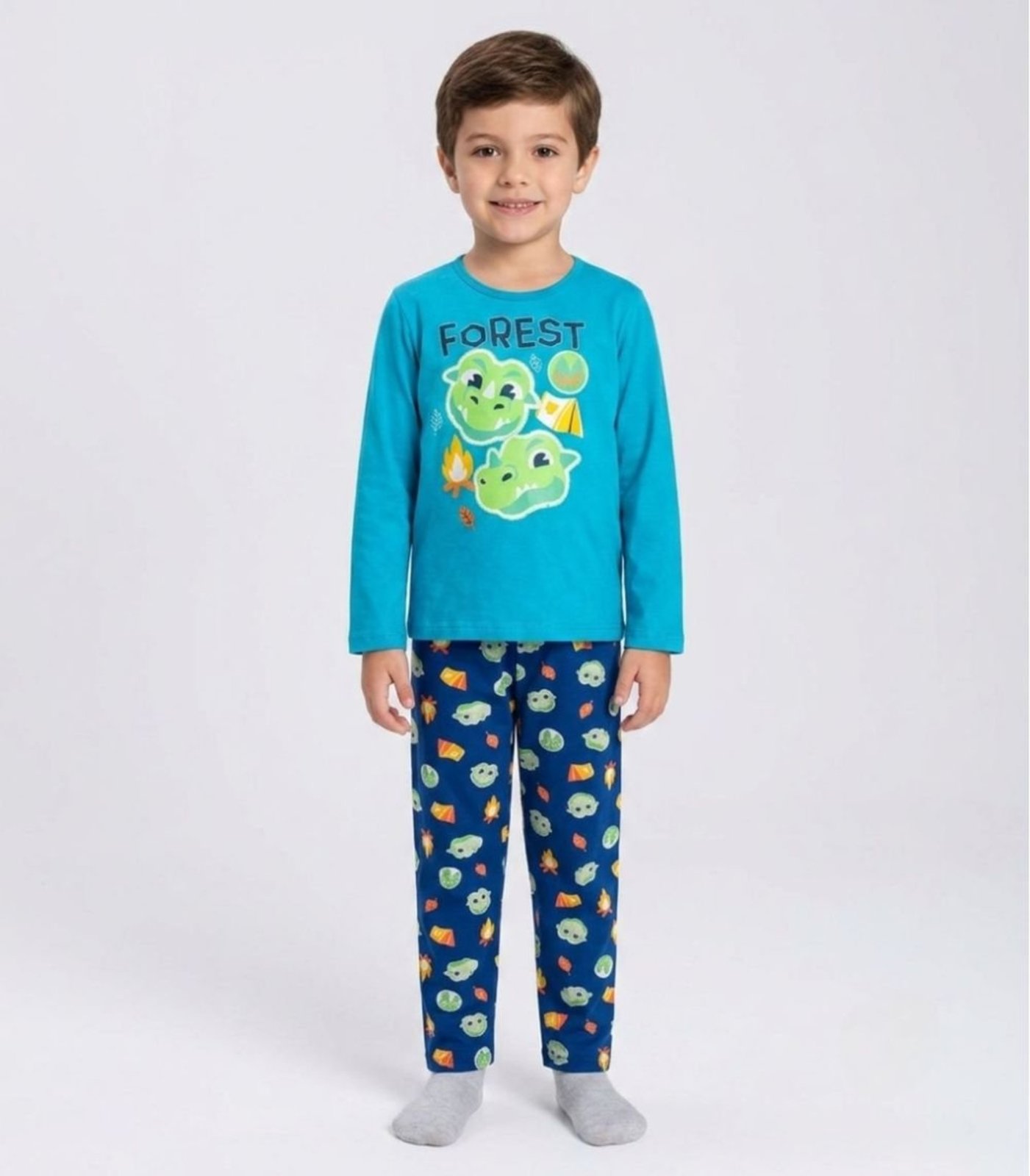 Pijama Menino Manga Longa Meia Malha Kappes Azul