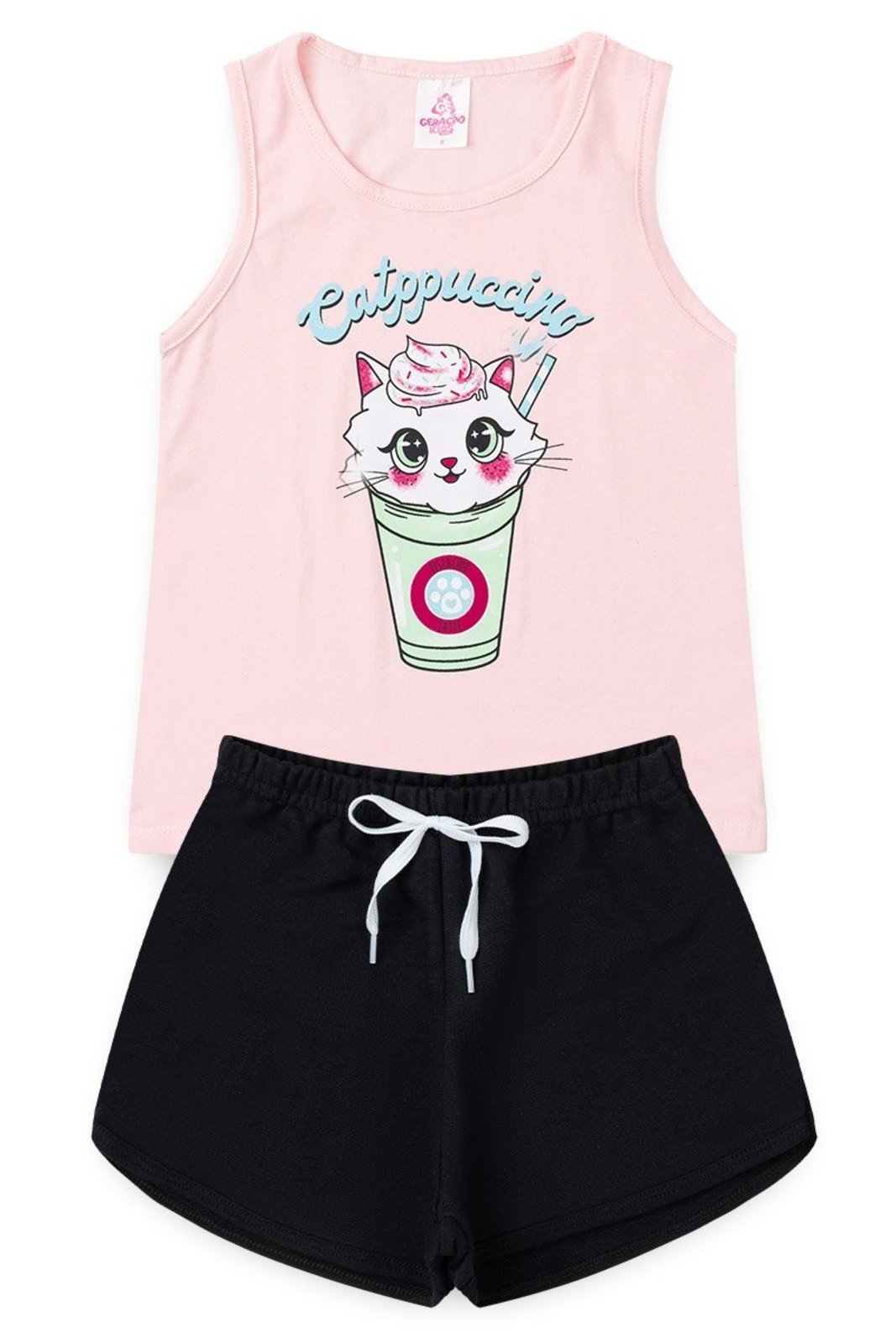 Infantil - Conjunto Menina Blogueirinha Blusa Regata Algodão e Shorts Moletinho Confortável