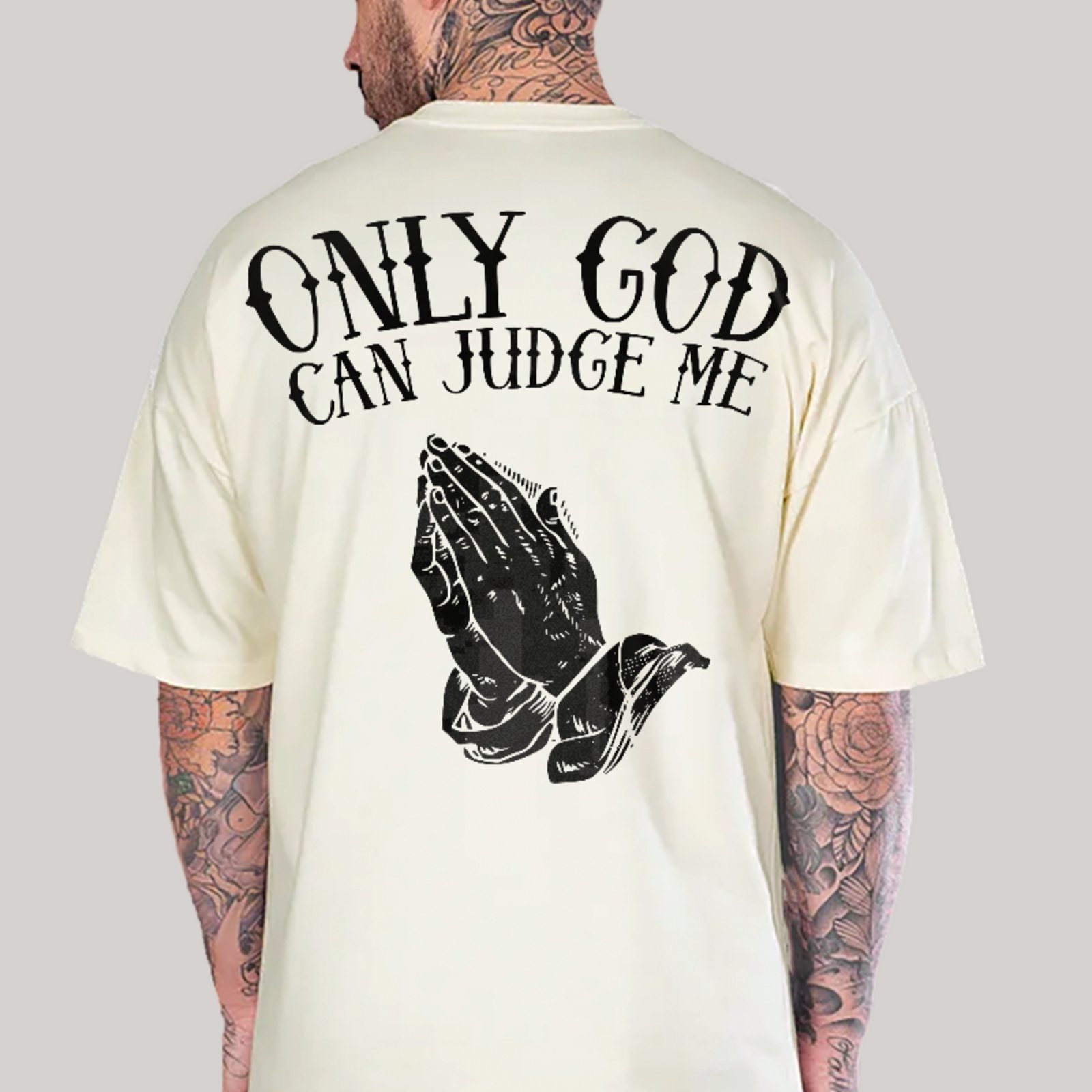 Camiseta Oversized Premium Only God Can Judge Me Streetwear Unissex Off White