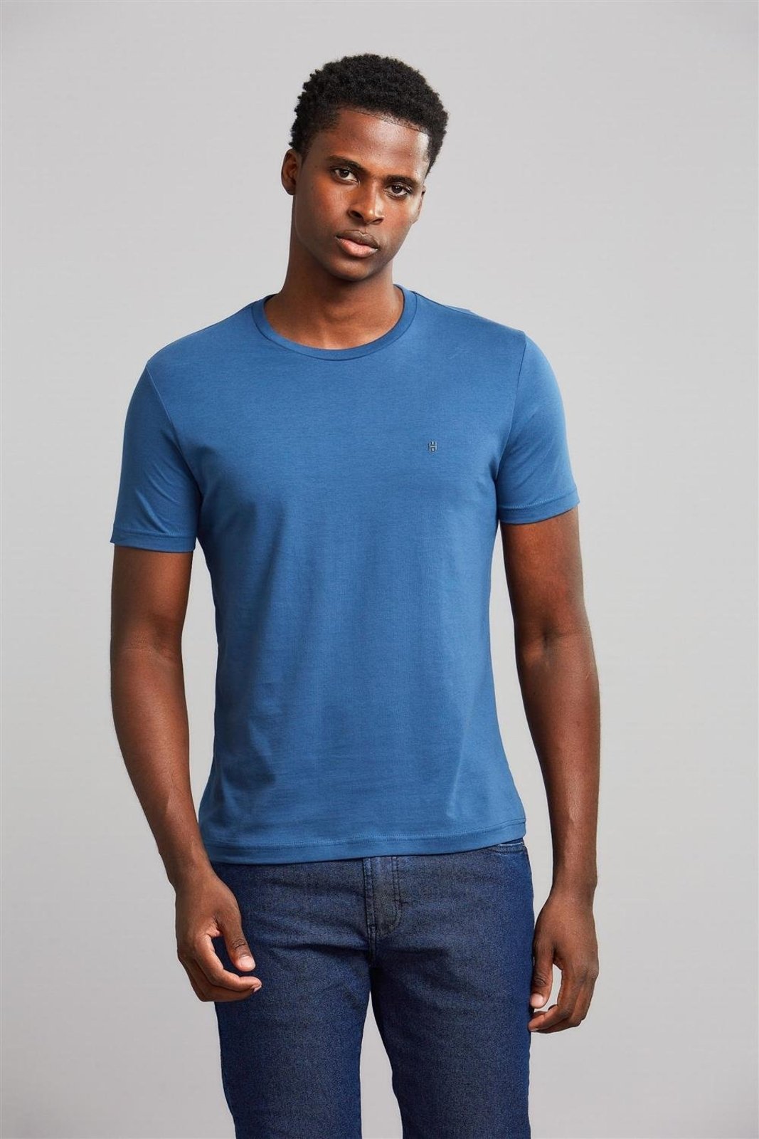 HIGHSTIL Camiseta Manga Curta Malha Básica Slim Fit - Azul Noturno