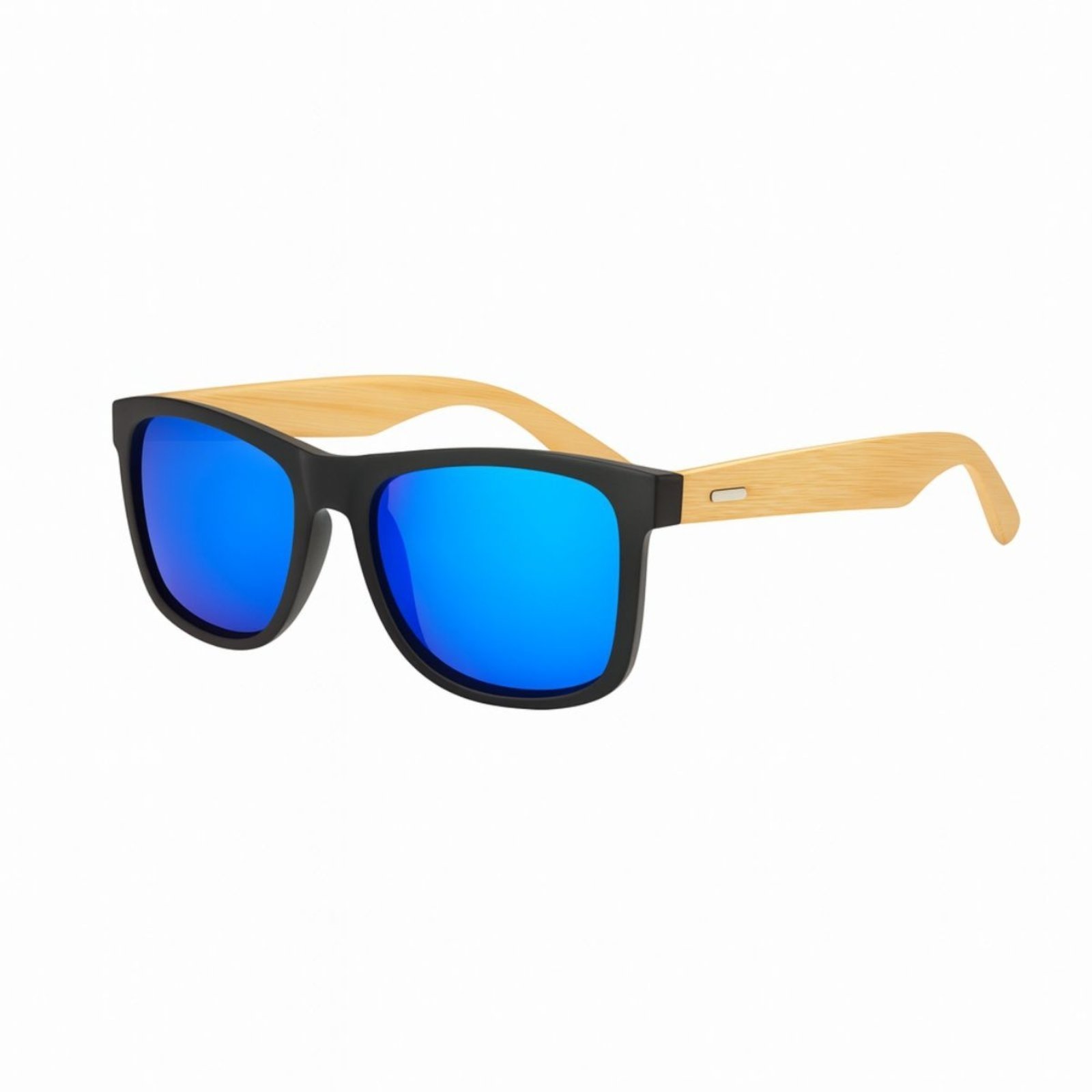 Óculos de Sol Masculino Madeira e Preto com Lente Azul Espelhada