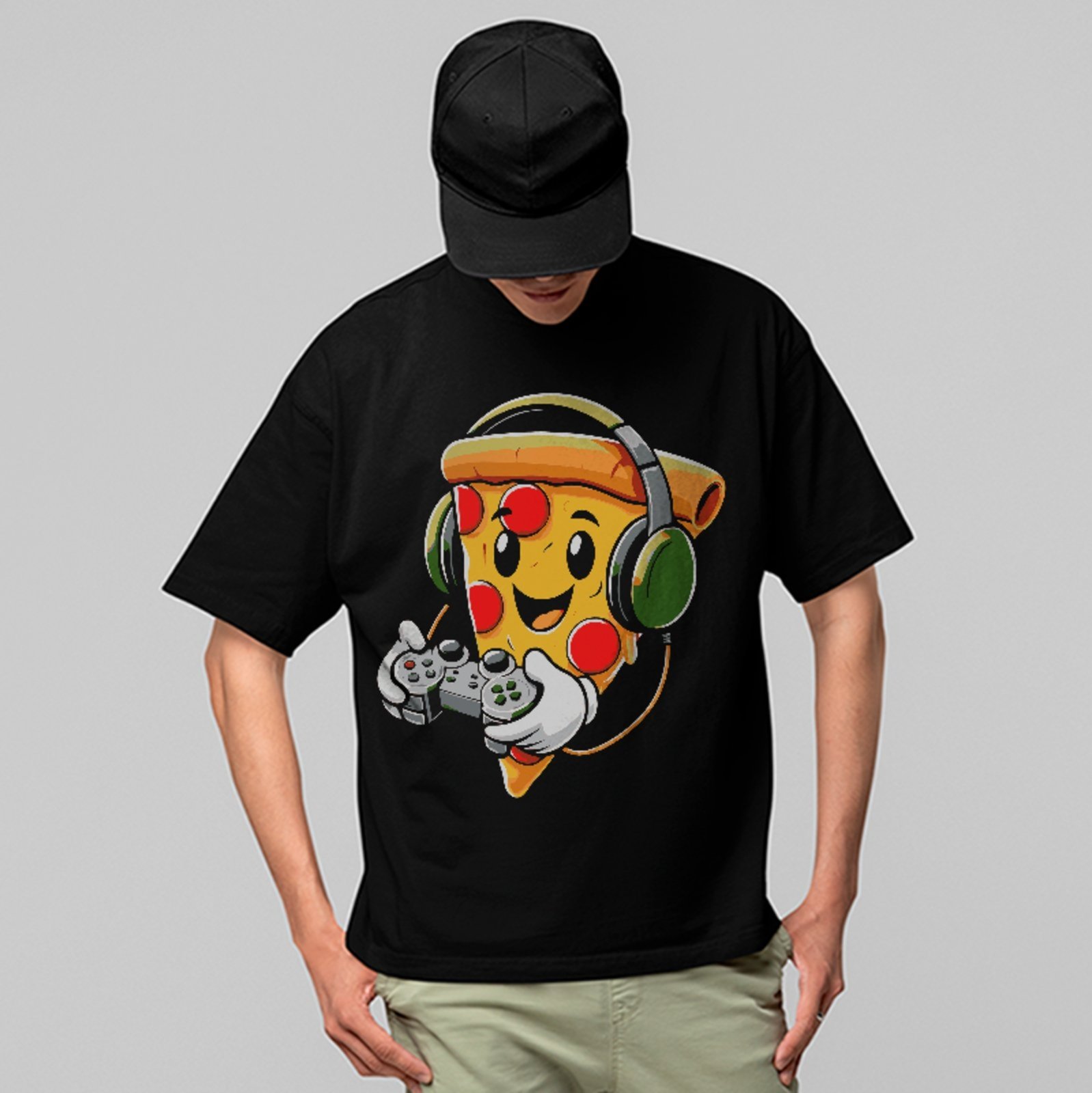 Camiseta Oversized Premium Pizza Gamer Geek Unissex Preto