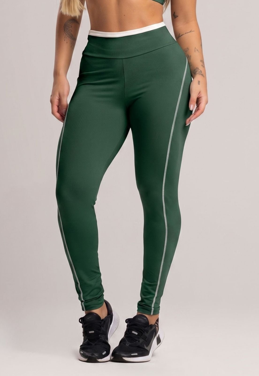 Calça Legging MVB Modas Cós de Vira Cintura Alta Feminina Poliamida Oliva