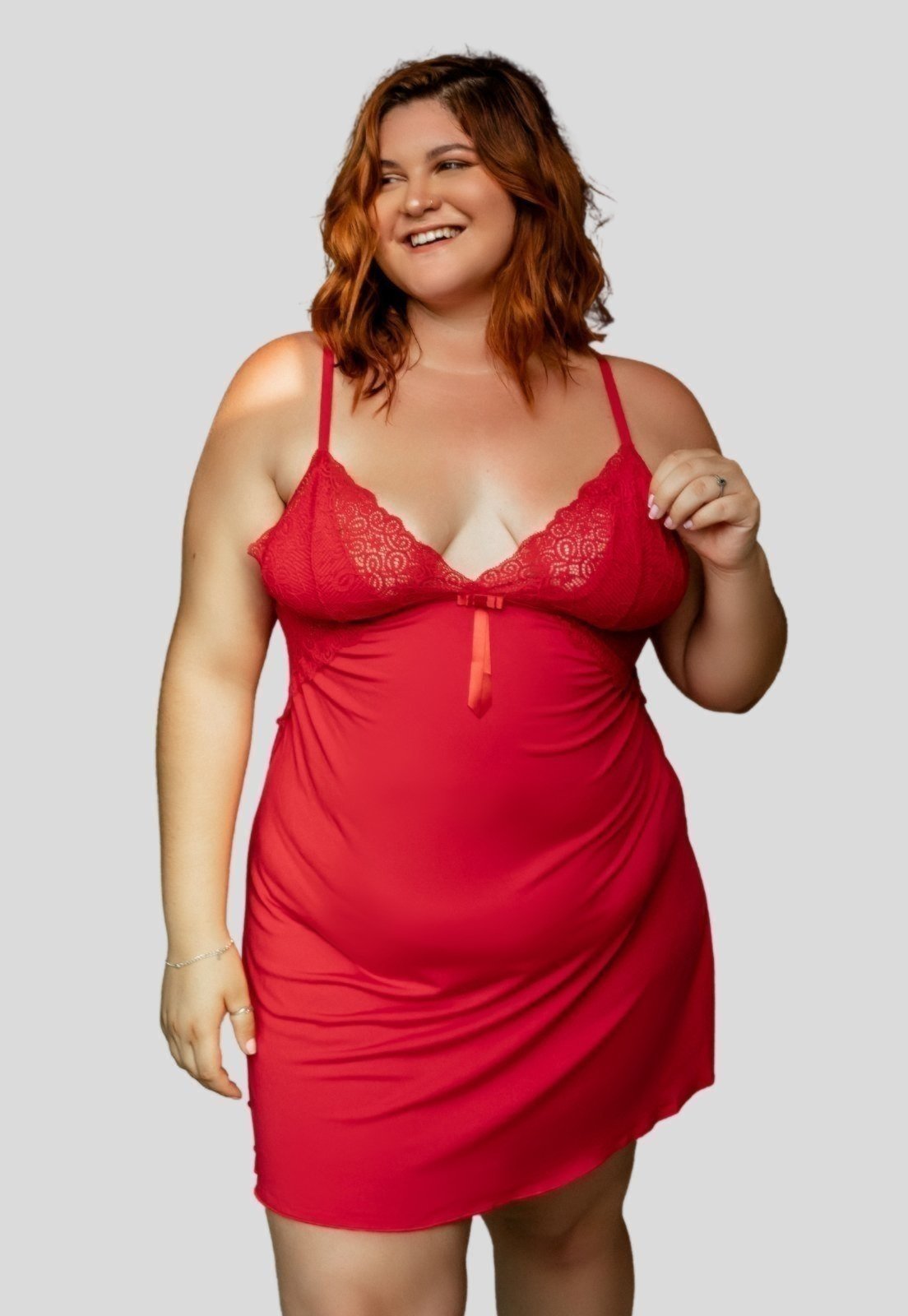 Camisola Serra e Mar Modas Plus Size Feminina Liganete e Renda Sensual Sem Bojo Vermelho