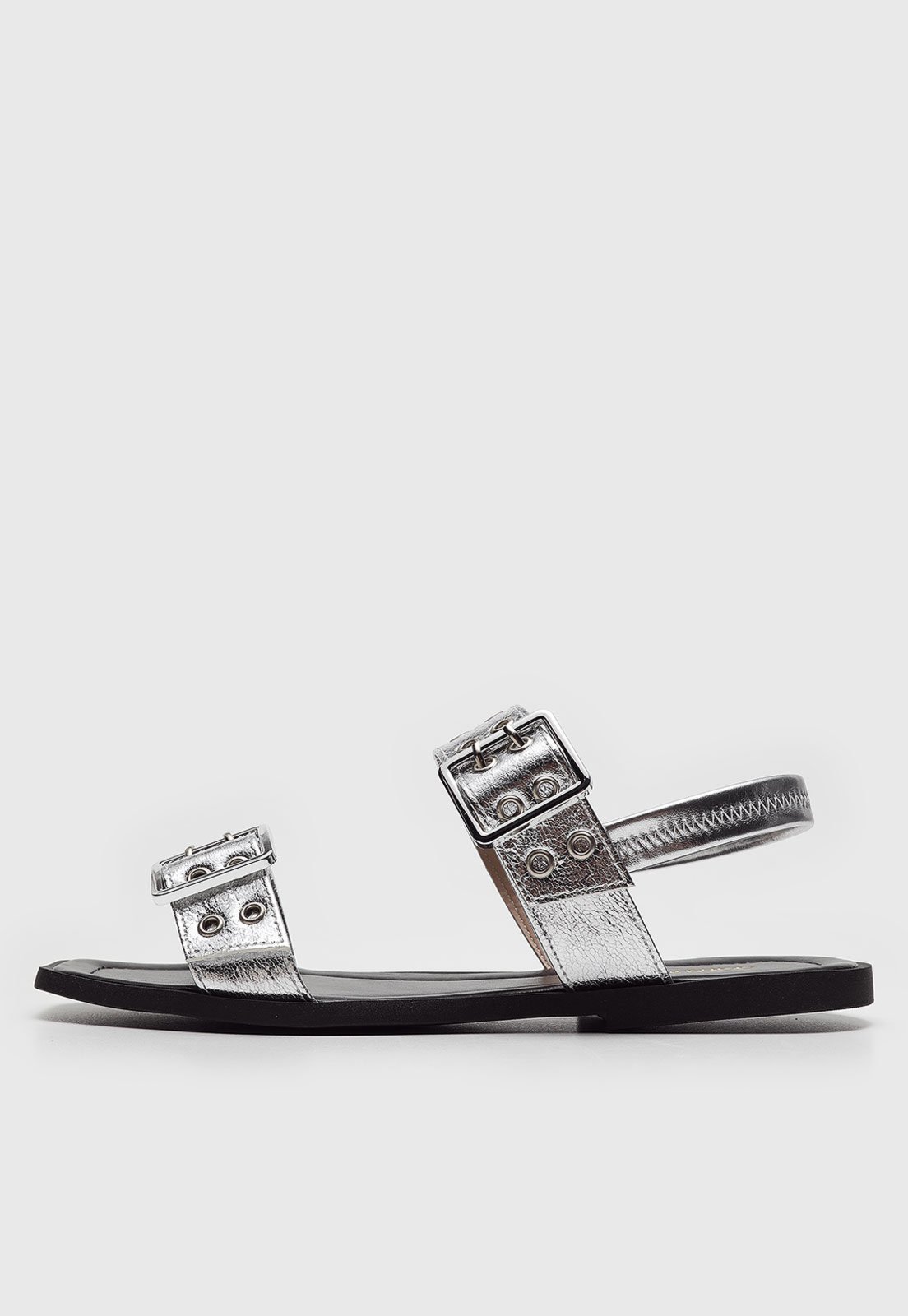 Rasteira Dafiti Shoes Ilhós Prata