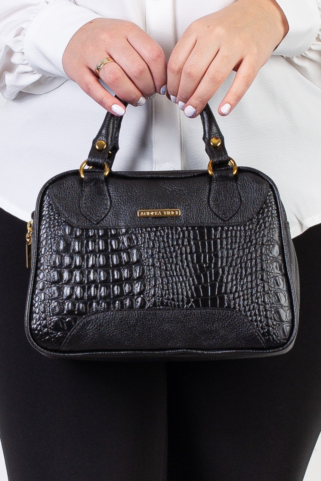 Bolsa Andrea Vinci Pequena De Couro Croco Olívia – Preto