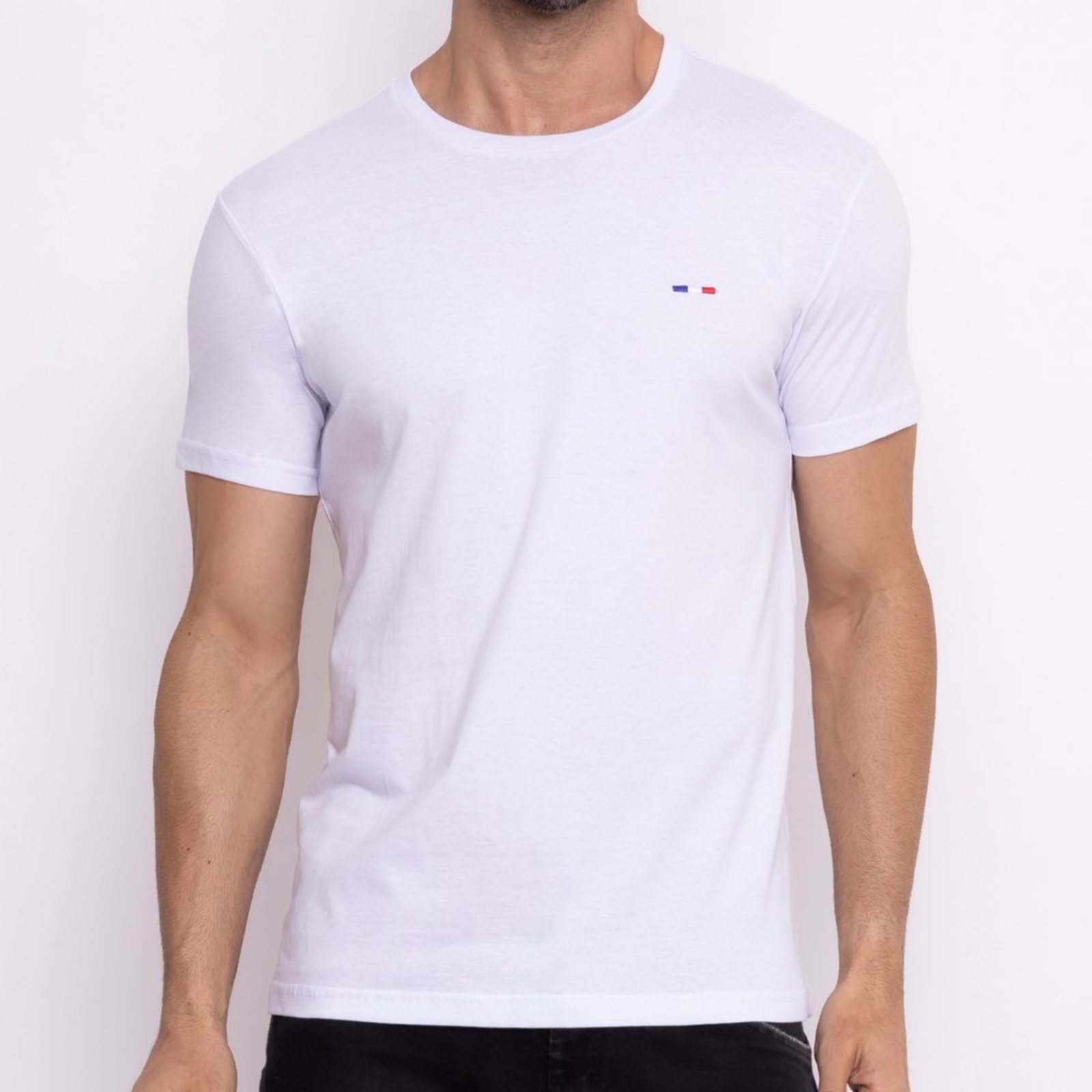 Camiseta Básica Masculina em Algodão Premium Bordado Premium França Branco