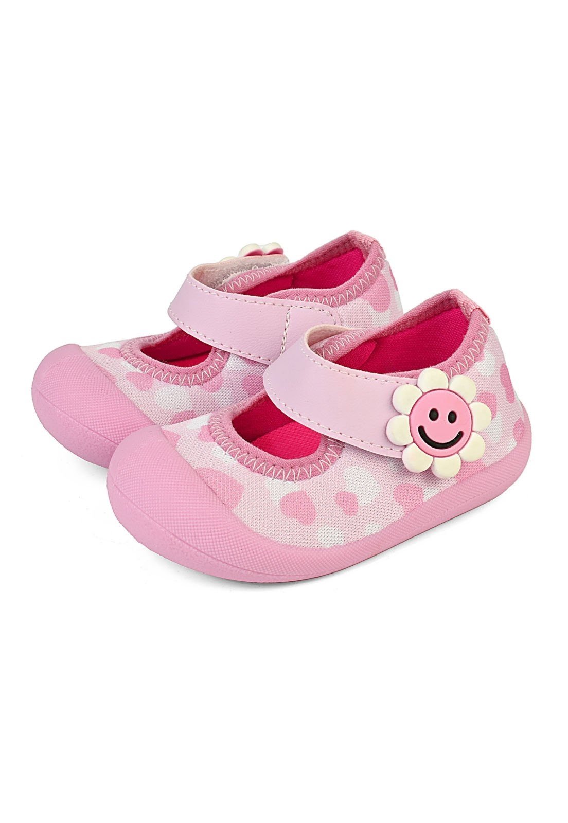 Infantil - Sapatinho Feminino Antiderrapante Primeiros Passos Rosa/Flor Mzkid