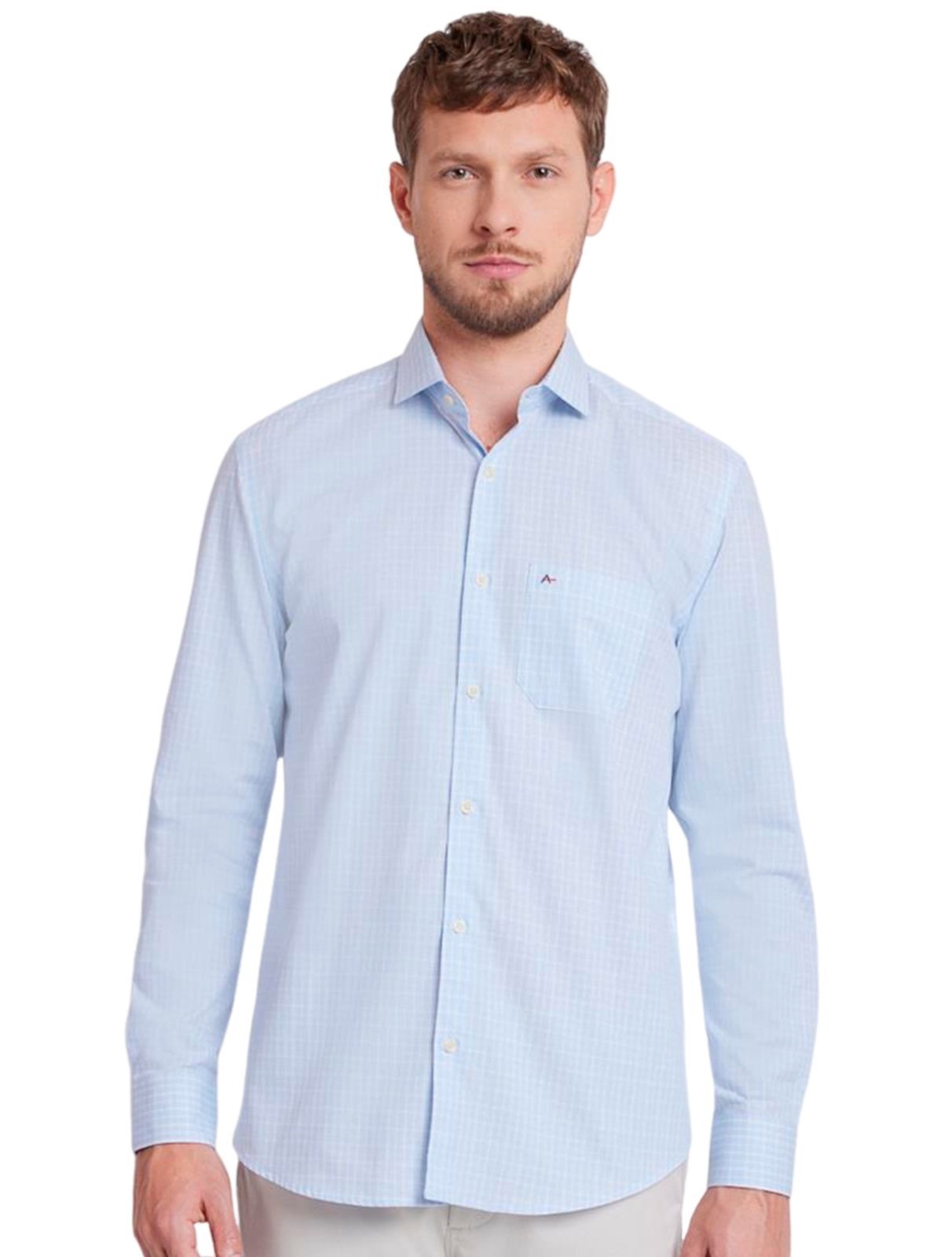 Camisa Aramis Masculina Tricoline Regular Micro Xadrez Azul Claro