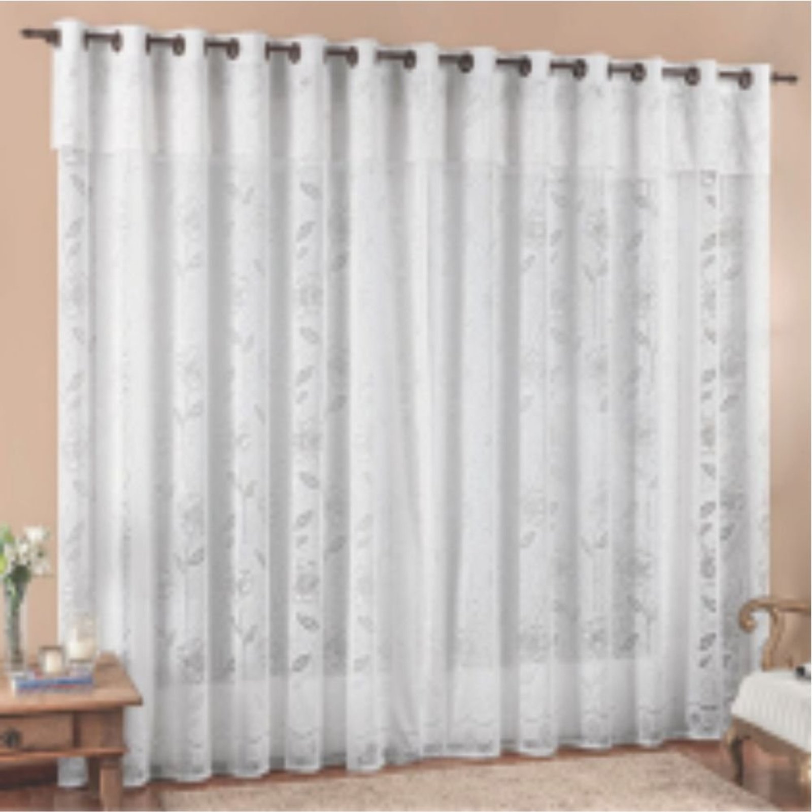 Cortina 2,00x2,50 Sala Quarto Luna Rendada para Varão - Branca - 100% Poliéster