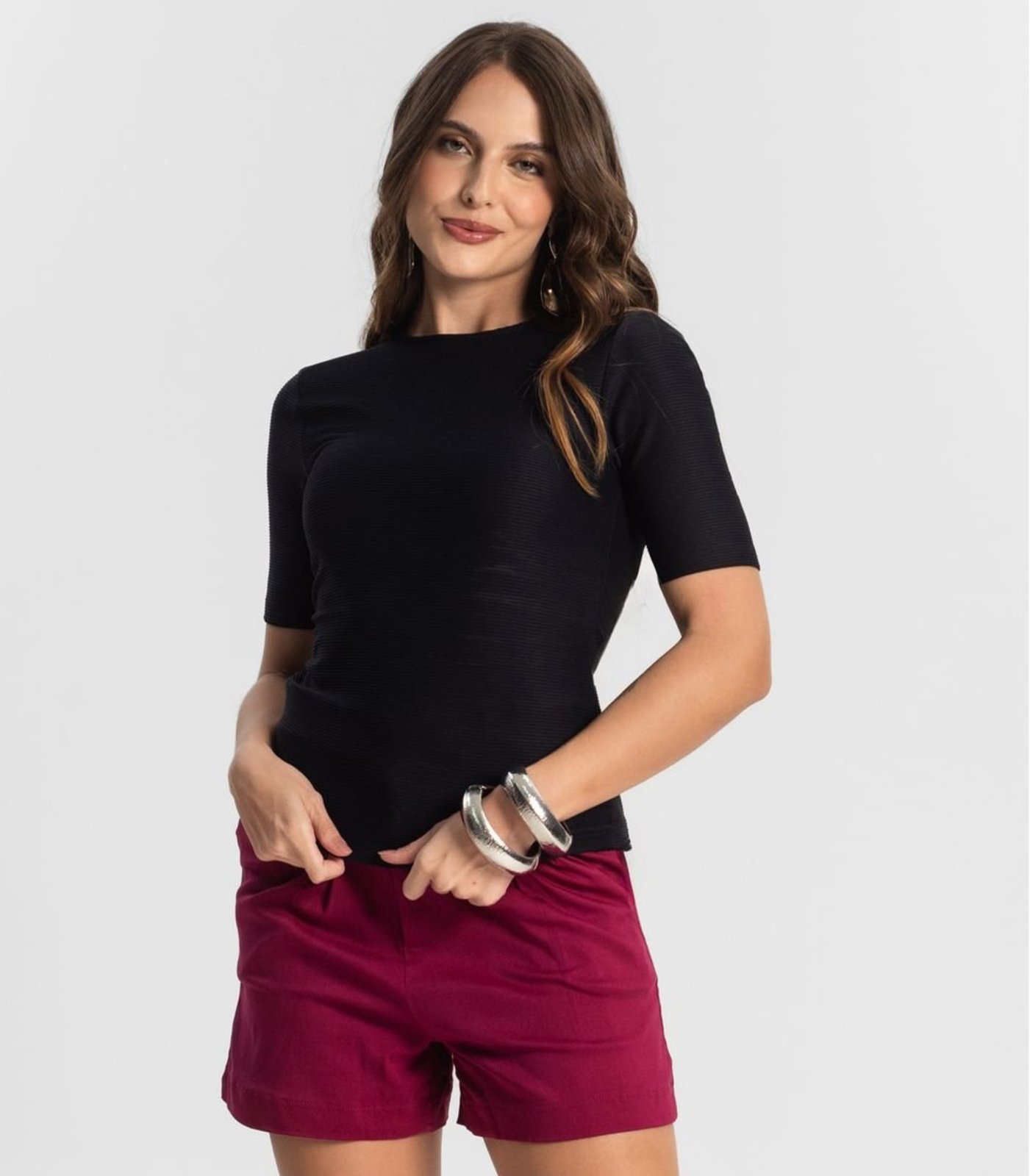 Blusa Feminina Manga Curta em Poly Endless Preto