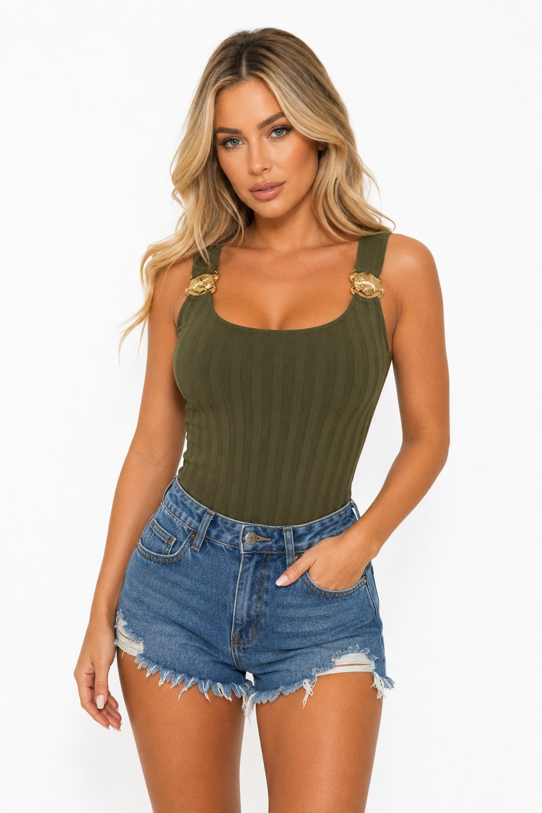 Body D Bell Outlet Fashion Canelado Verde Militar