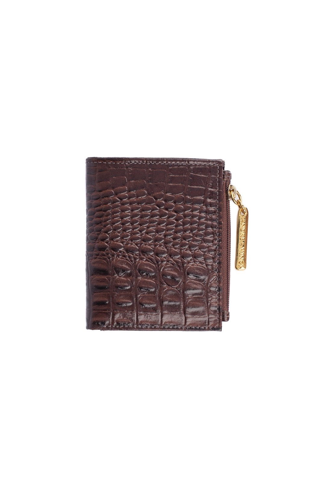 Carteira feminina de couro croco Lilian 11x9,5cm - Café