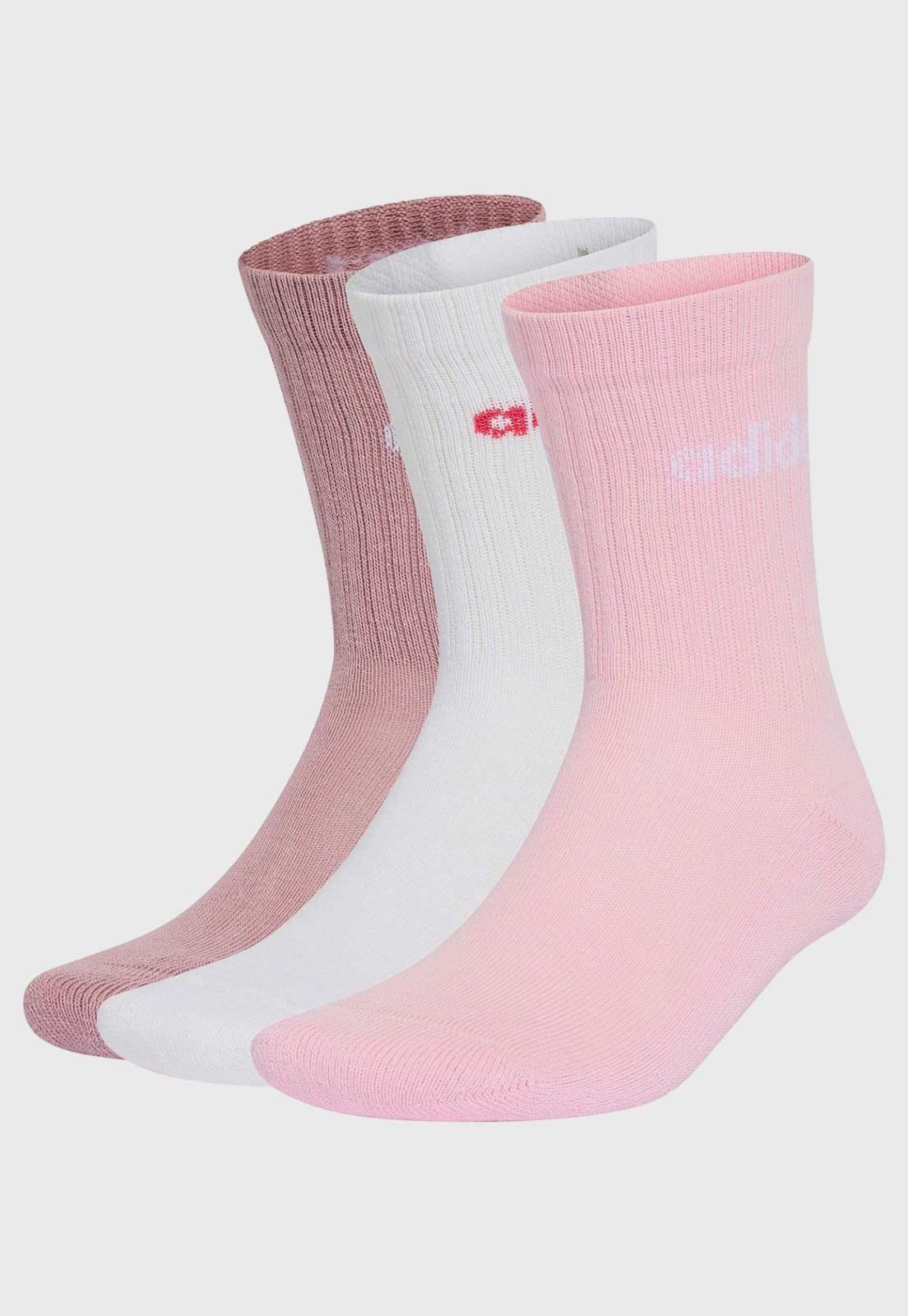 Kit 3 Meia adidas Performance Cano Médio Lin Crew Rosa