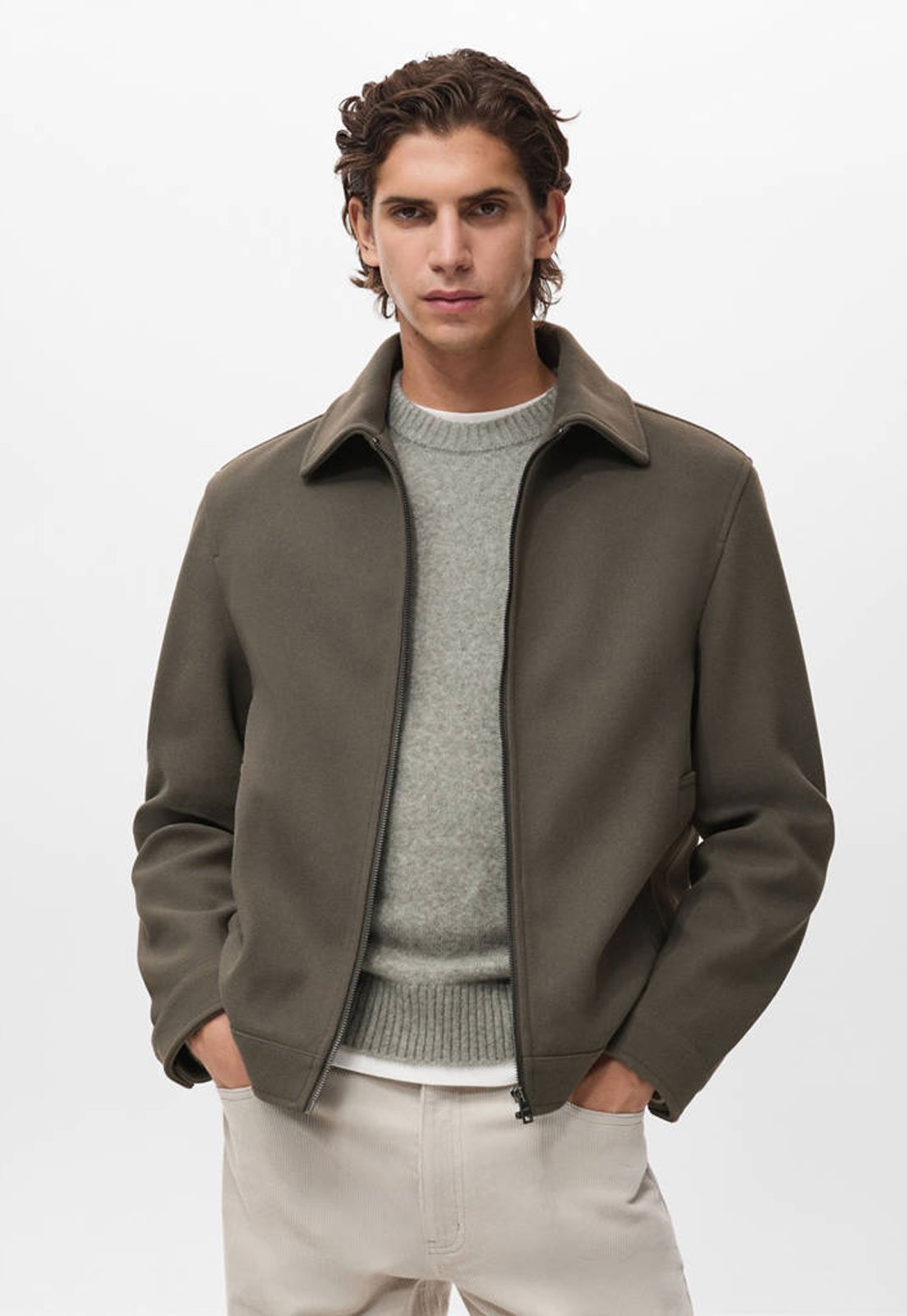 Jaqueta Masculina Mango Gola Clássica Marrom