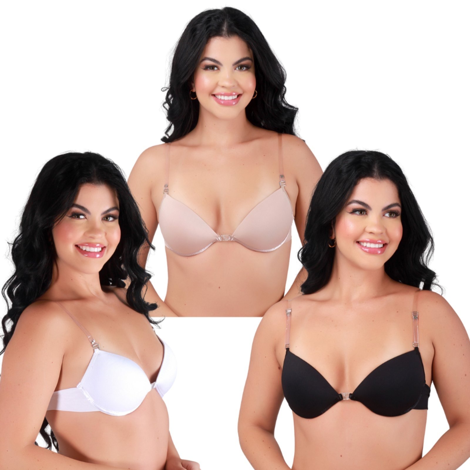 Kit 3 Sutiã Costa Nua Reflexo Íntimo Alça De Silicone Transparente Removível Com Bojo Multicolorido