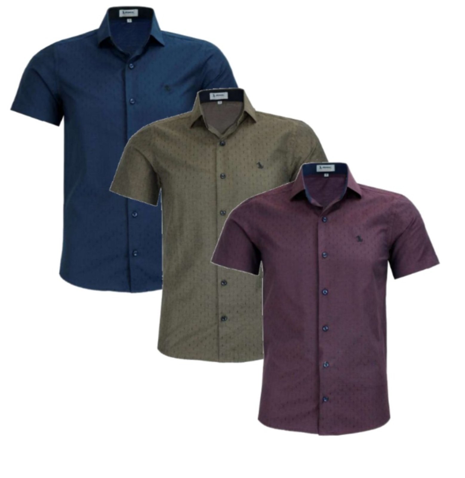 Kit 3 Camisas Sociais Slim Amil Misto Macia Micro Estamp Manga Curta Luxo