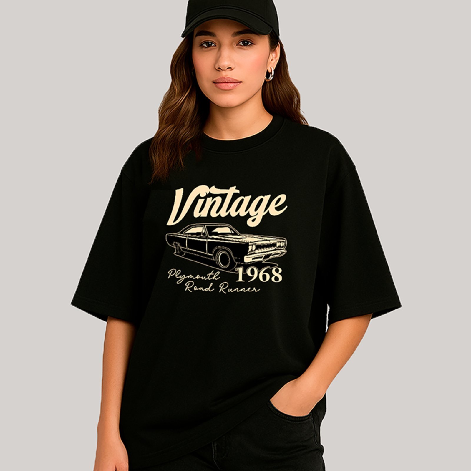 Camiseta Ousy Unissex Streetwear Vintage 1968 Plymouth Road Runner Oversized Preto