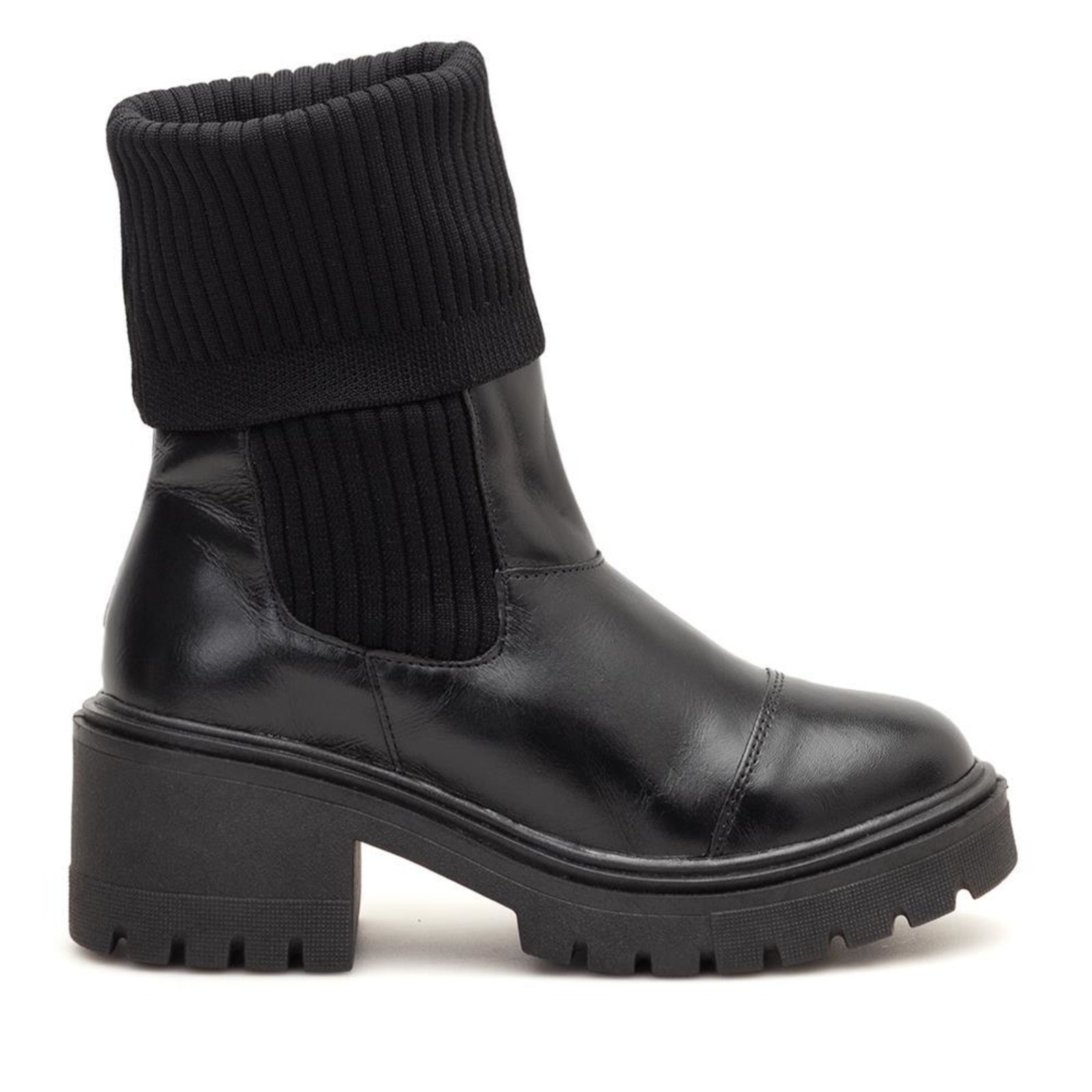 Coturno Feminino Couro Meia Tratorado Calce Fácil Casual Off White 34 Preto