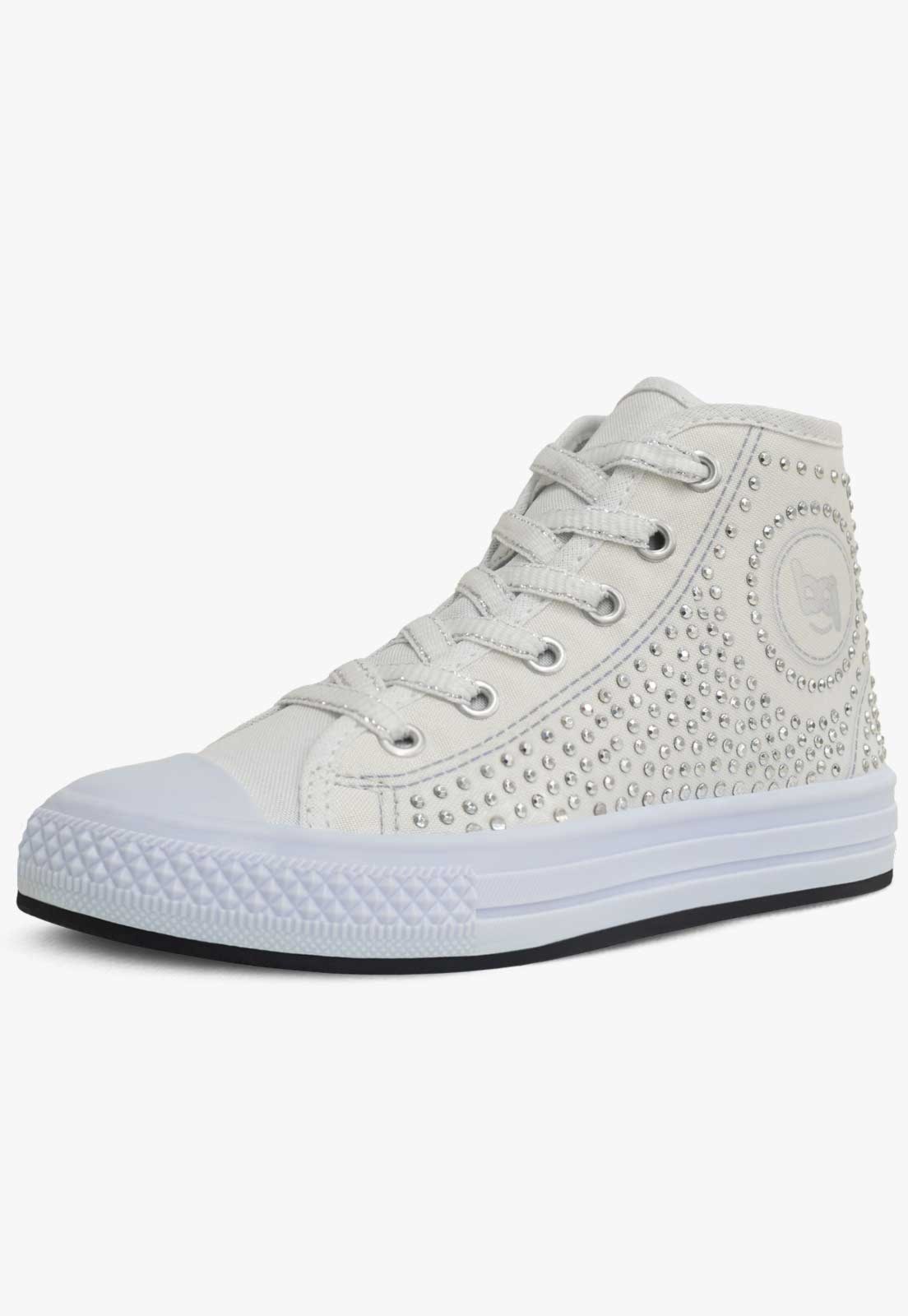 Infantil – Tênis Pópidi Cano Alto Menina Casual Brilho Branco