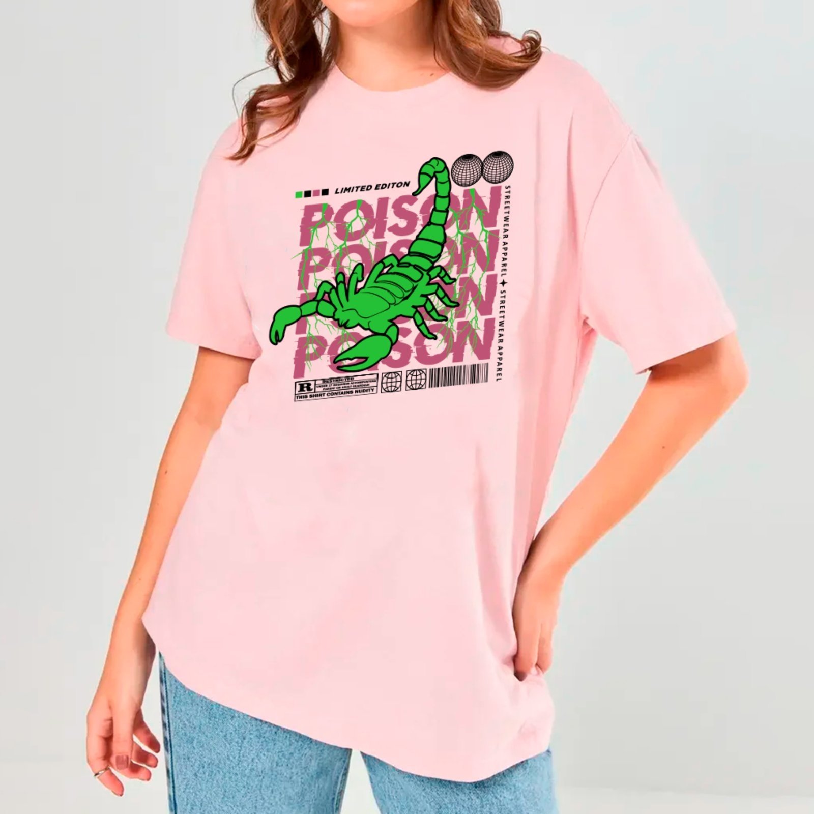 Camiseta Ousy Unissex Poison Scorpion Limited Edition Básica Rosa