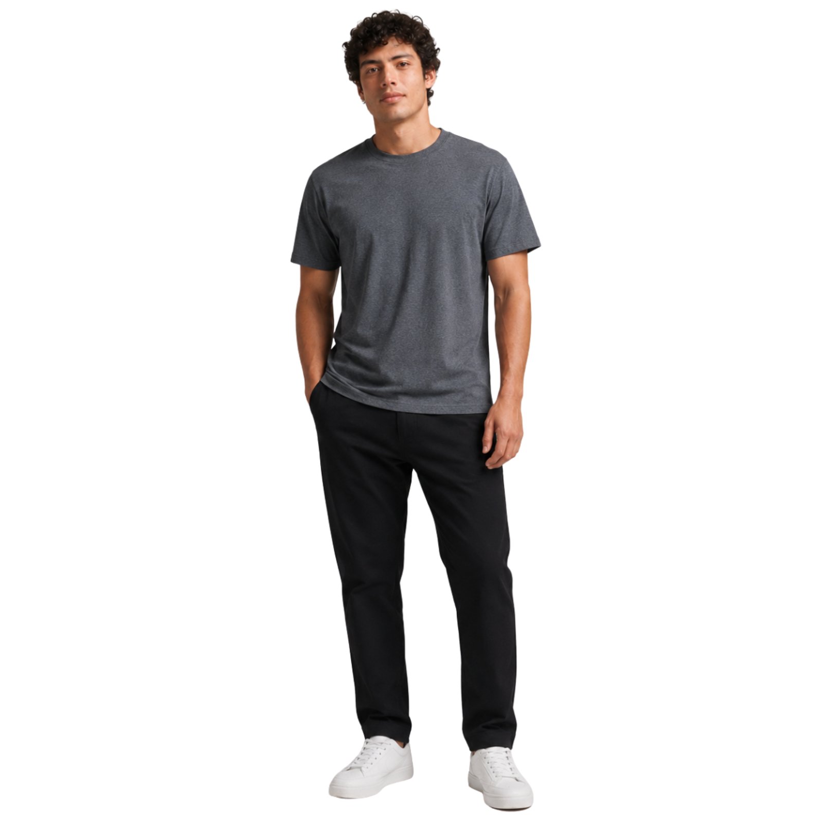 Camiseta Básica Masculina Casual Slim Fitness - Mescla Escura