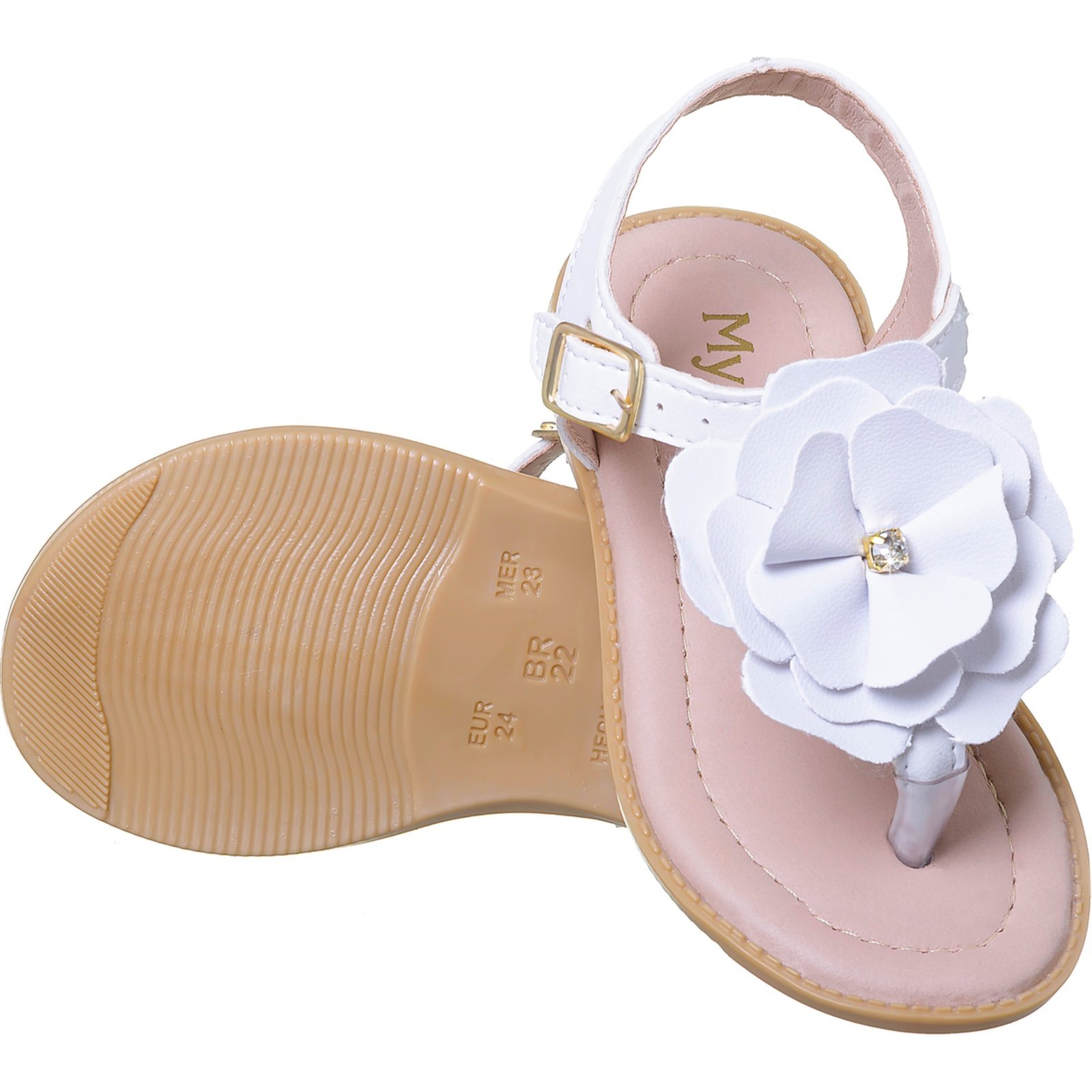 Infantil – Sandália Menina Antiderrapante Confortável Laço Flor Branca