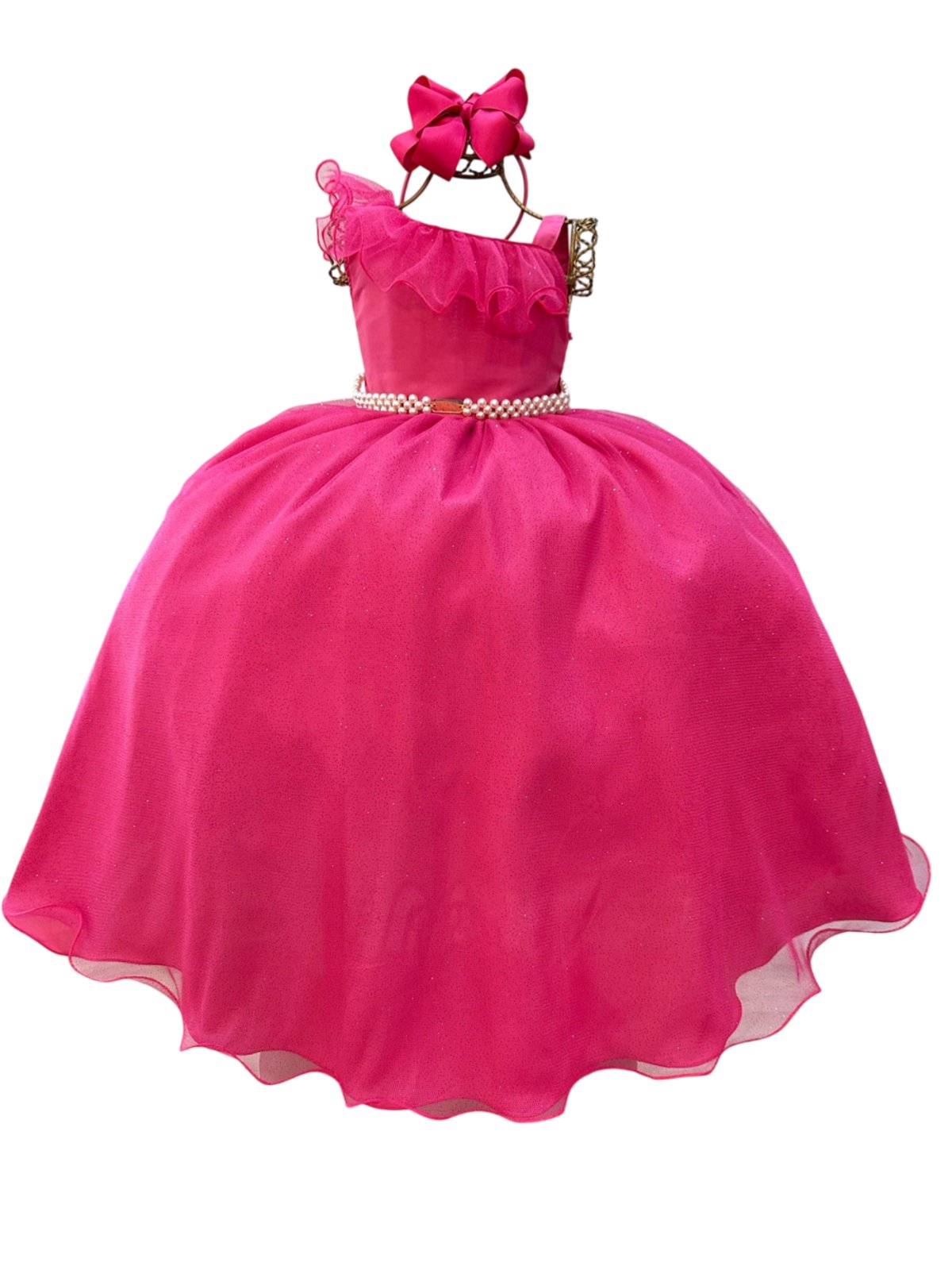 Infantil - Vestido Longo Festa Formatura Rosa Pink Fucsia Brilho Casamento Dama Daminha Social Menina Juvenil Juvenil Princesa Rodado Aniversário Luxo