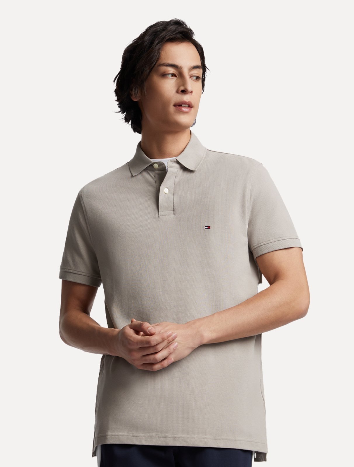 Polo Tommy Hilfiger Masculina Regular Piquet 1985 Taupe Cinza Médio