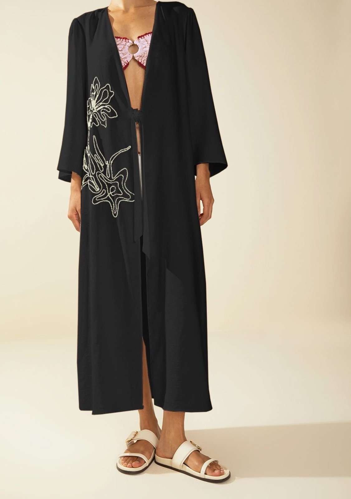 Kimono Morena Rosa Solto Manga Longa Alongado - Preto