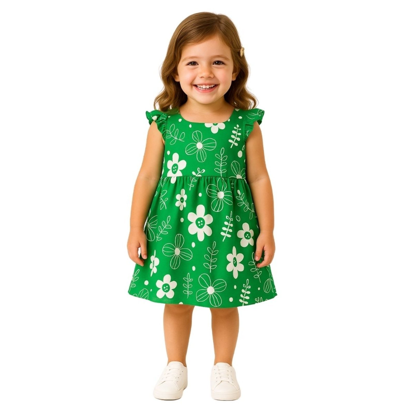 Vista 2 Infantil - Vestido Kyly Manga Curta Flores Italia verde Kyly verde