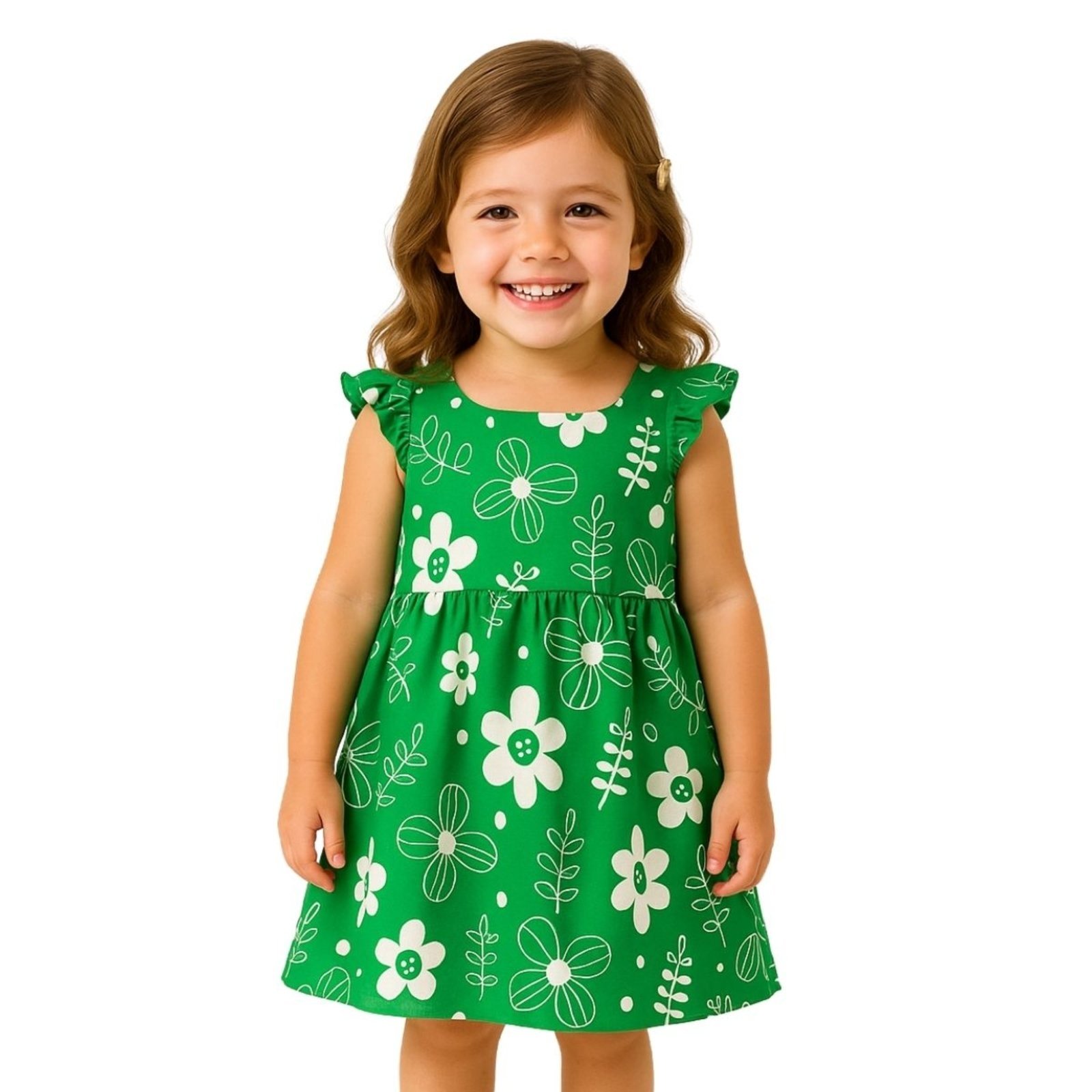 Vista 3 Infantil - Vestido Kyly Manga Curta Flores Italia verde Kyly verde