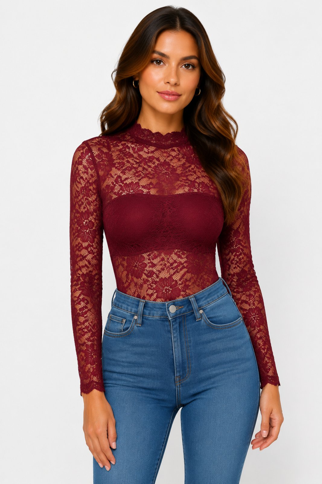 Body Feminino D Bell Outlet Fashion Renda Marsala