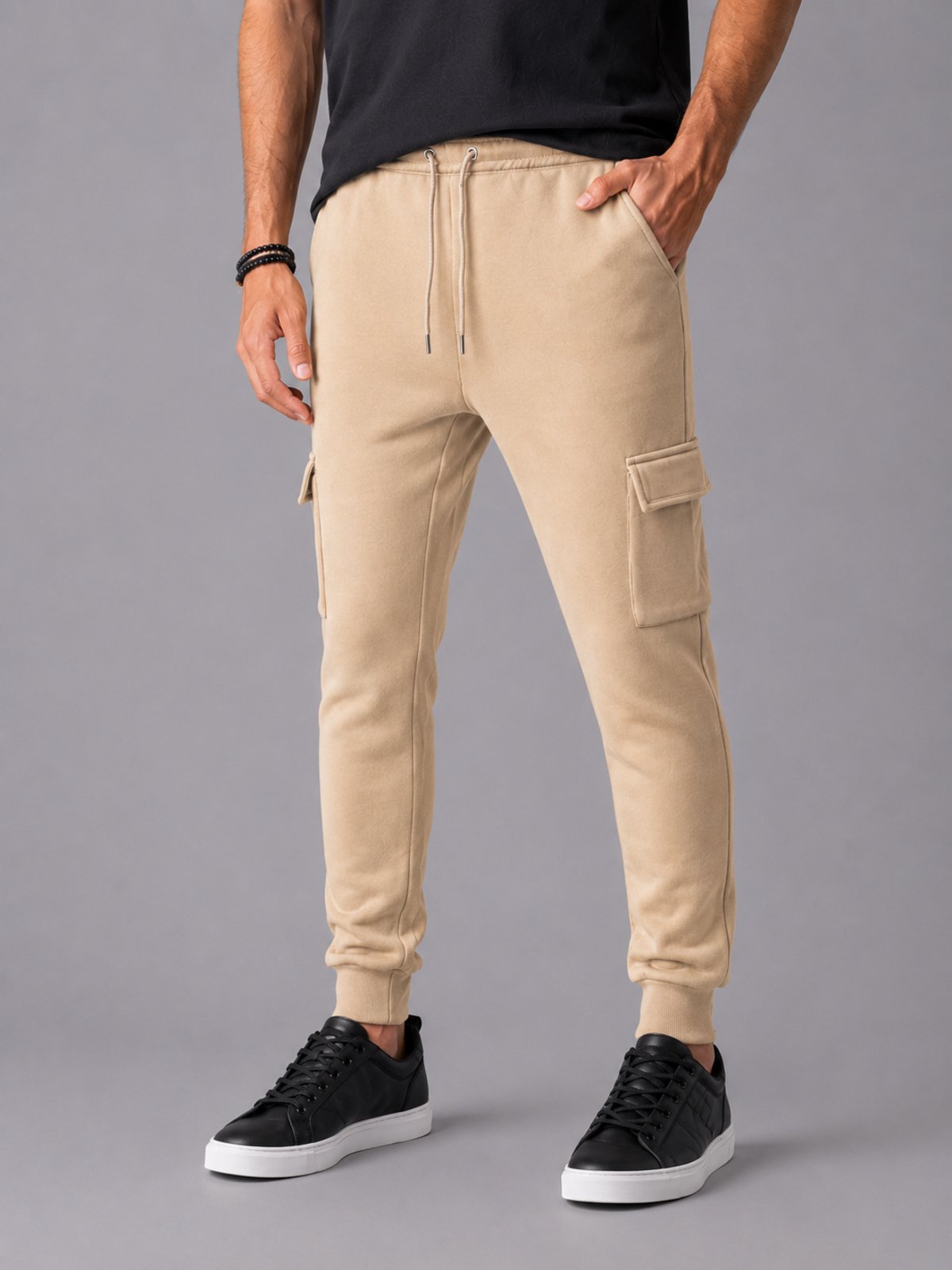 Calça Moletom Masculina Cargo Zune BEGE
