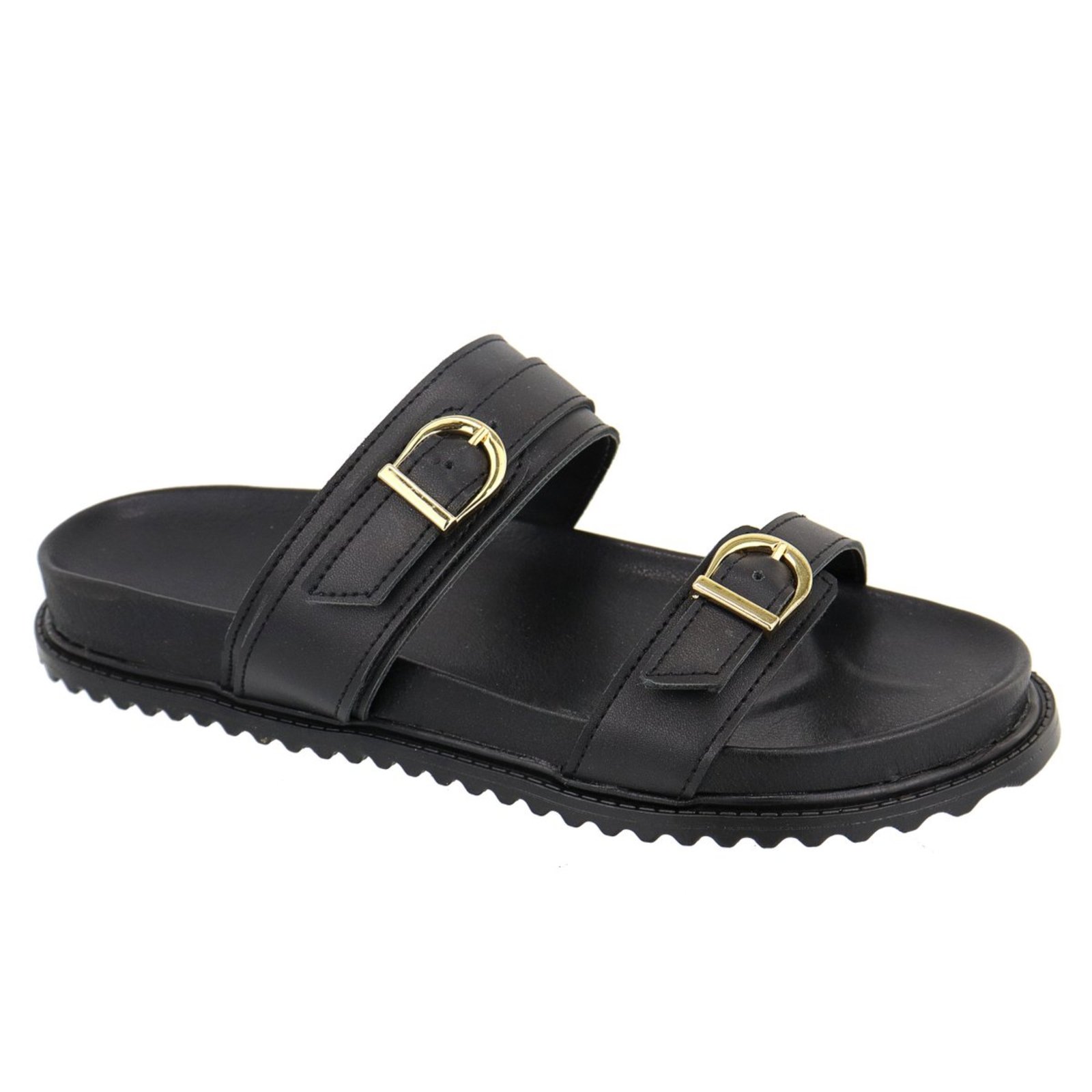 Sandalia Papete Rasteira Flat Feminina Preta Fivelas Tellini Store