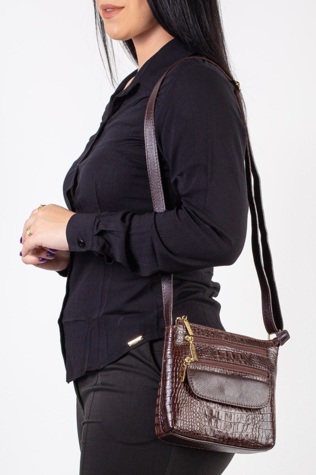 Vista 2 Bolsa transversal de couro croco Maura - Café Andrea Vinci vermelho Andrea Vinci vermelho