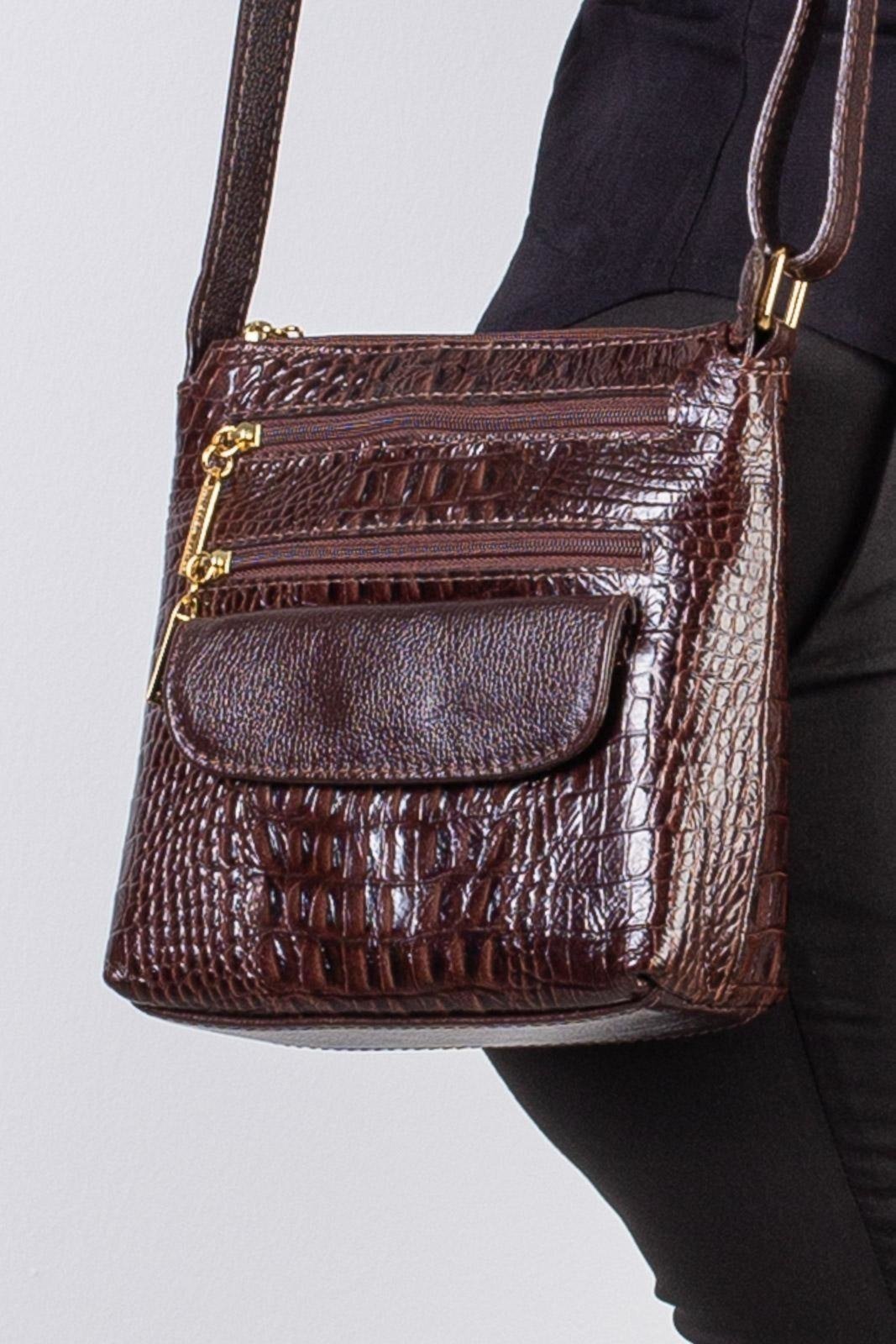 Vista 3 Bolsa transversal de couro croco Maura - Café Andrea Vinci vermelho Andrea Vinci vermelho