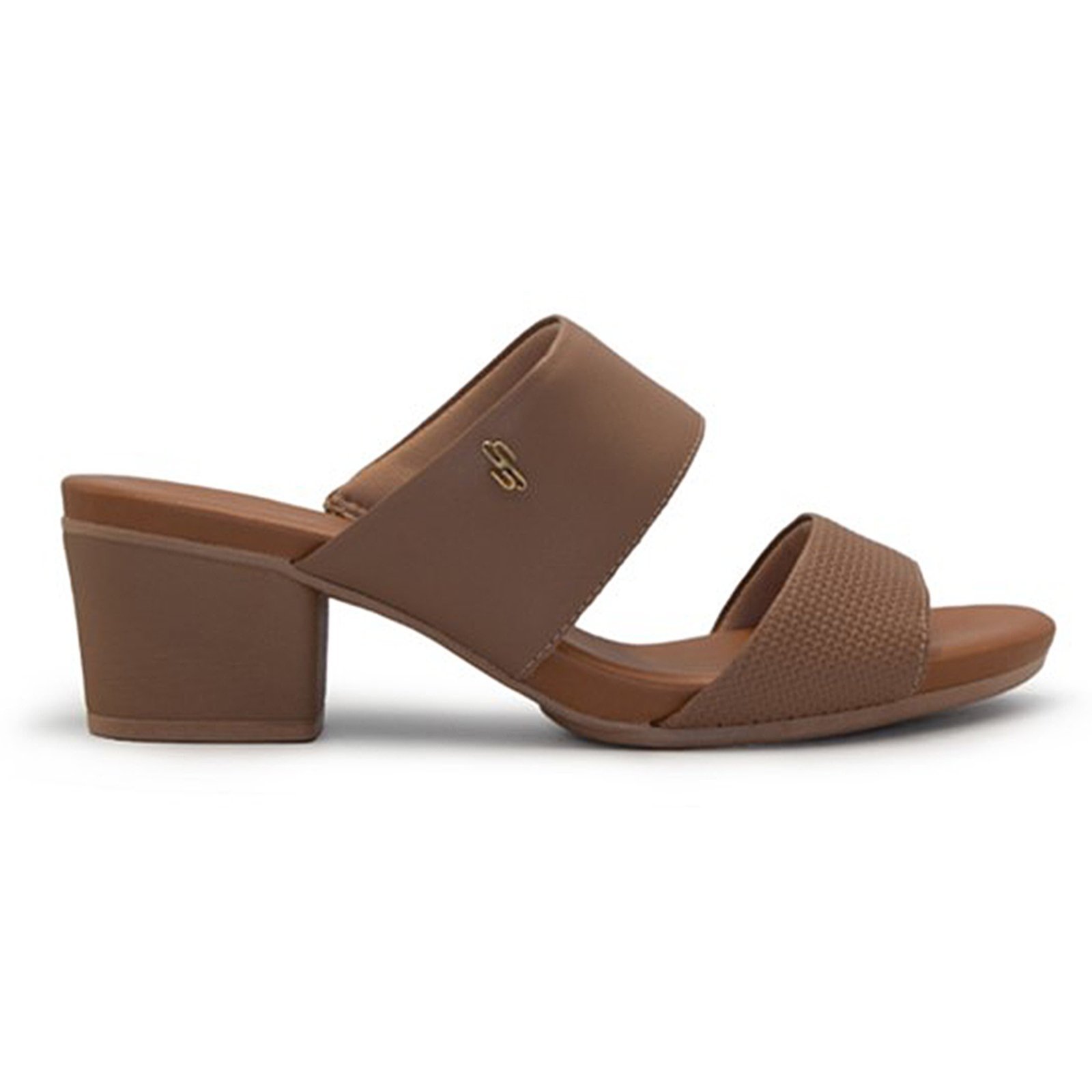 Tamanco Feminino Usaflex Salto Bloco Duas Tiras Conforto Camel