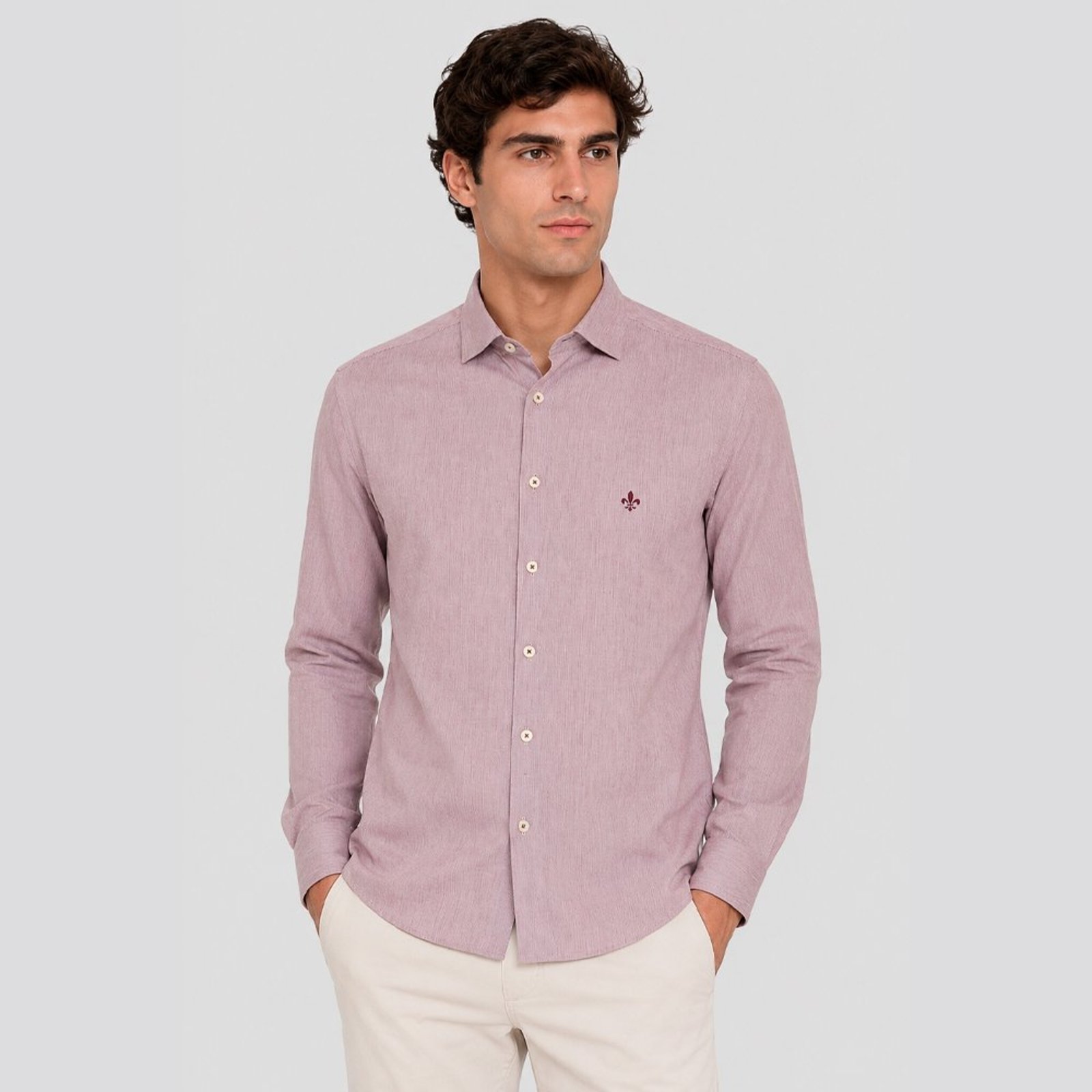 Camisa Slim Dudalina Slim Tricoline Pr27 Bordô Masculino
