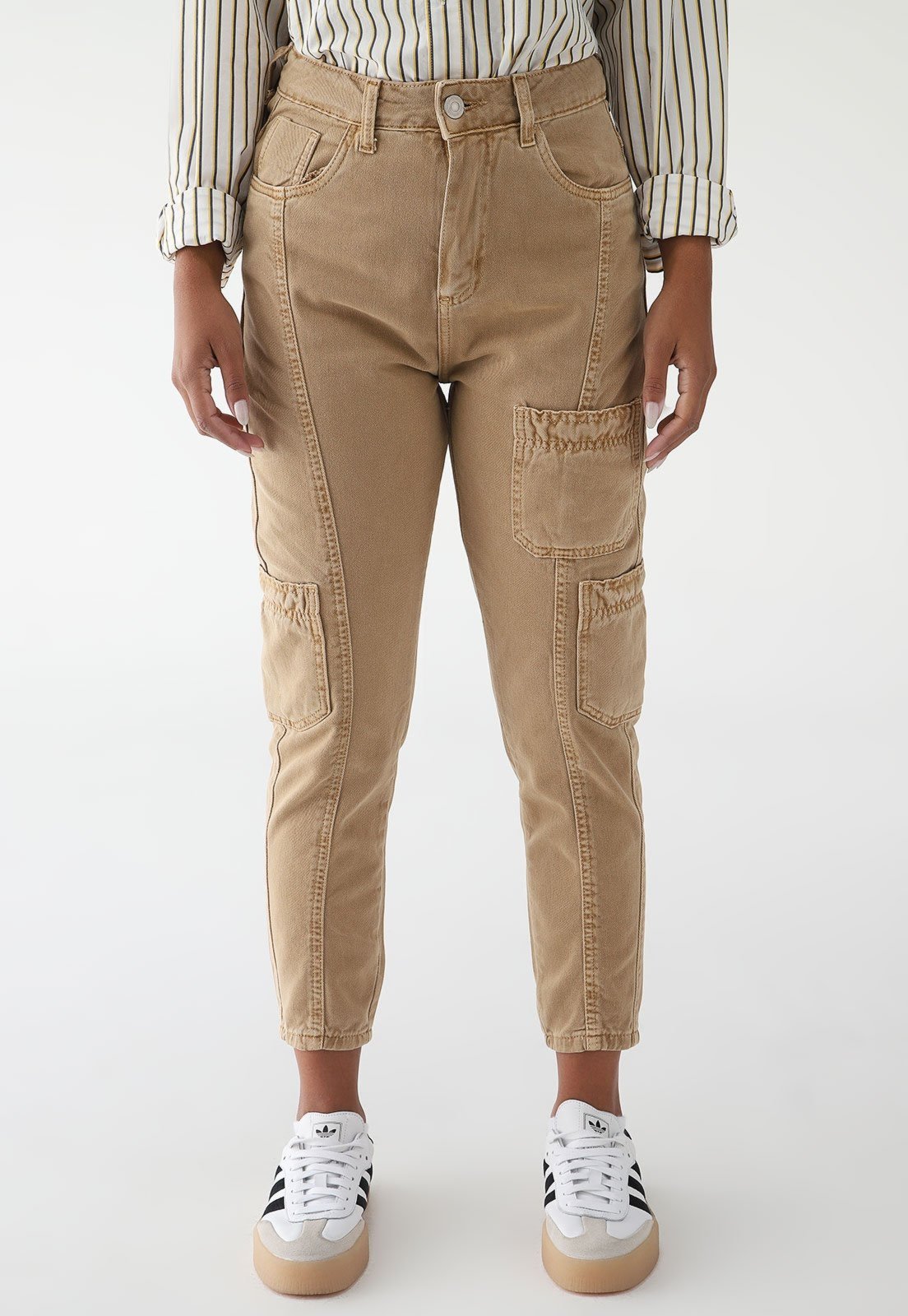Calça Sarja Sawary Skinny Pocket Bege