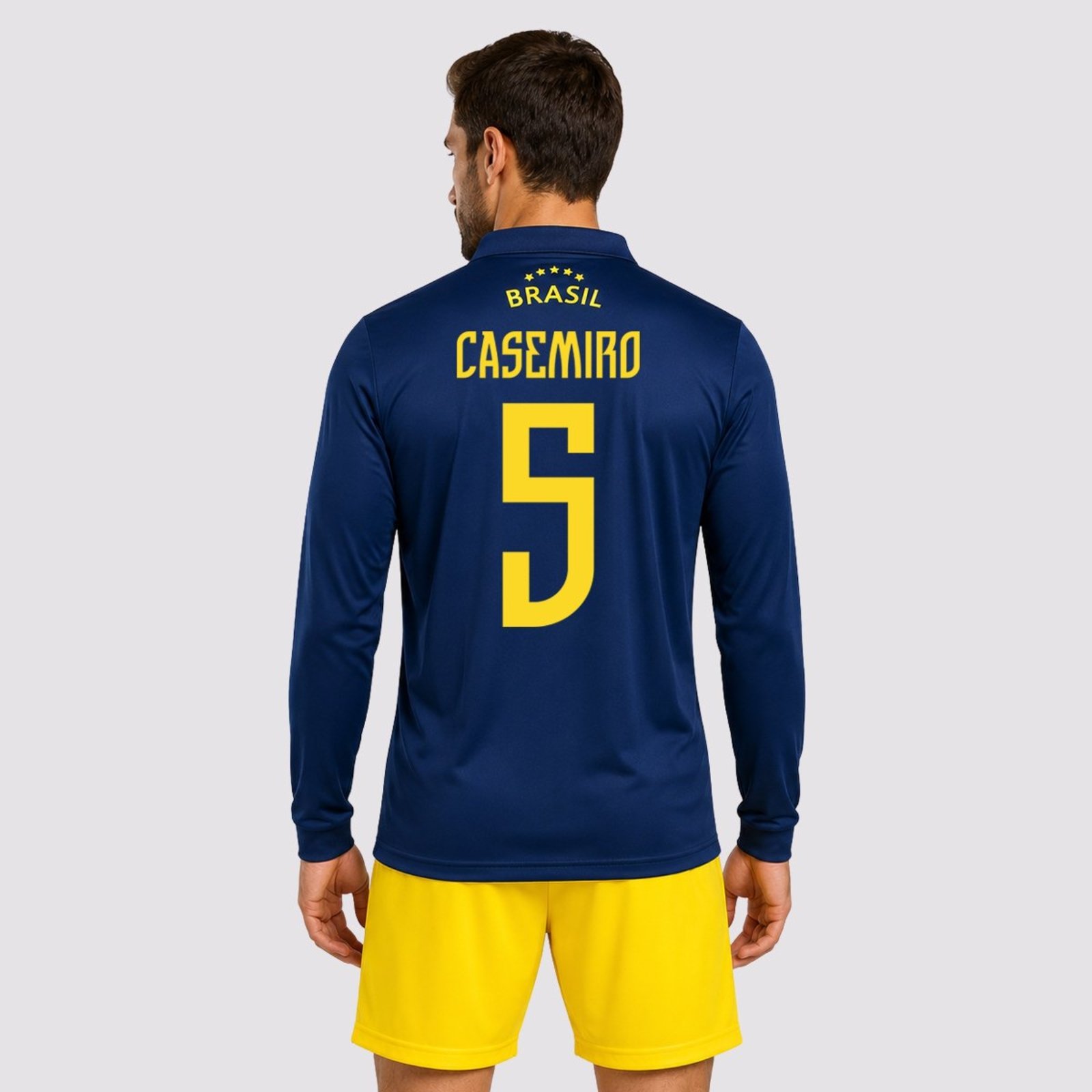 Camisa Brasil Seleça Manga Longa Marinho 5 Casemiro