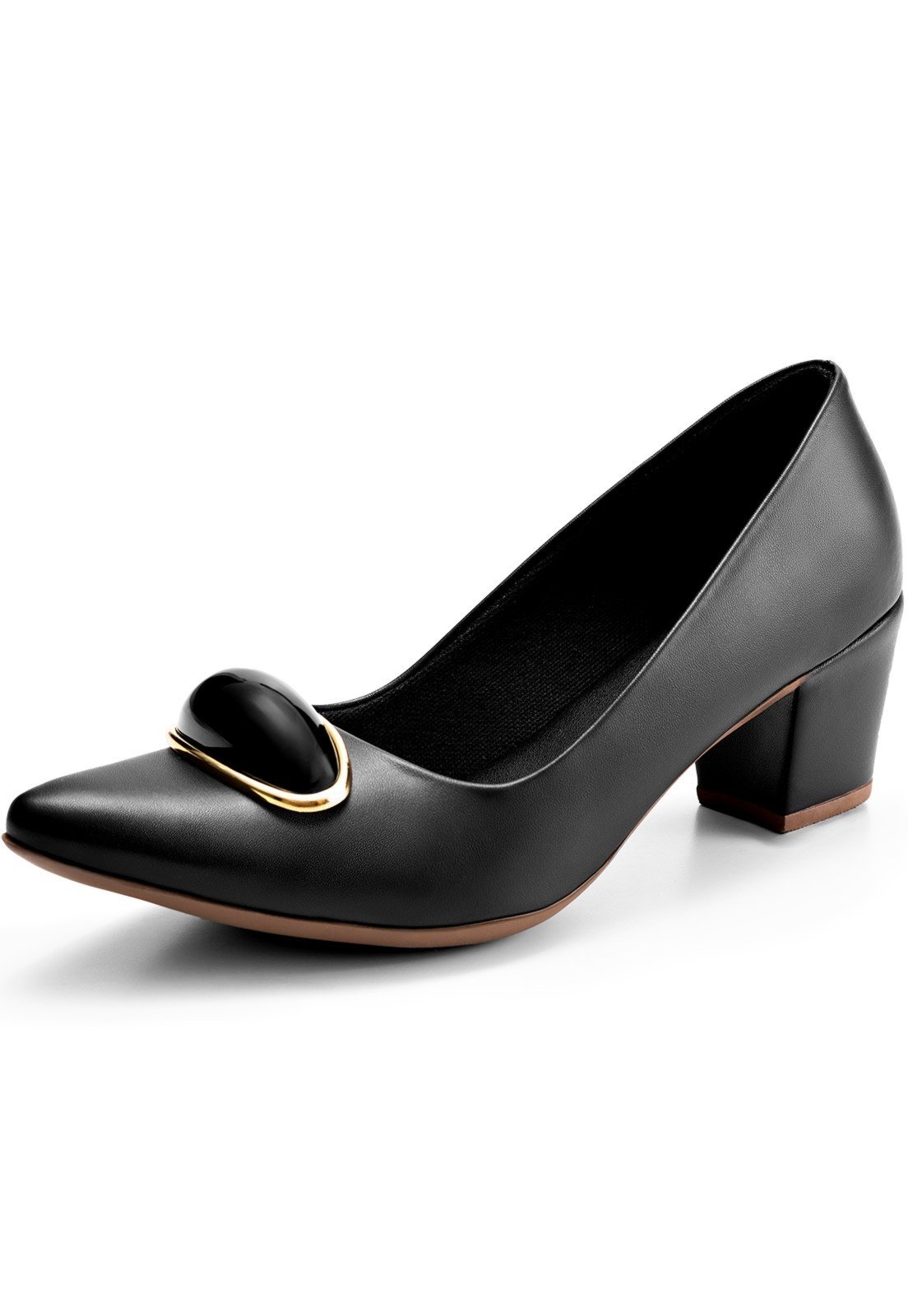 Scarpin Feminino Lumiss Salto Baixo Confortável Enfeite Preto