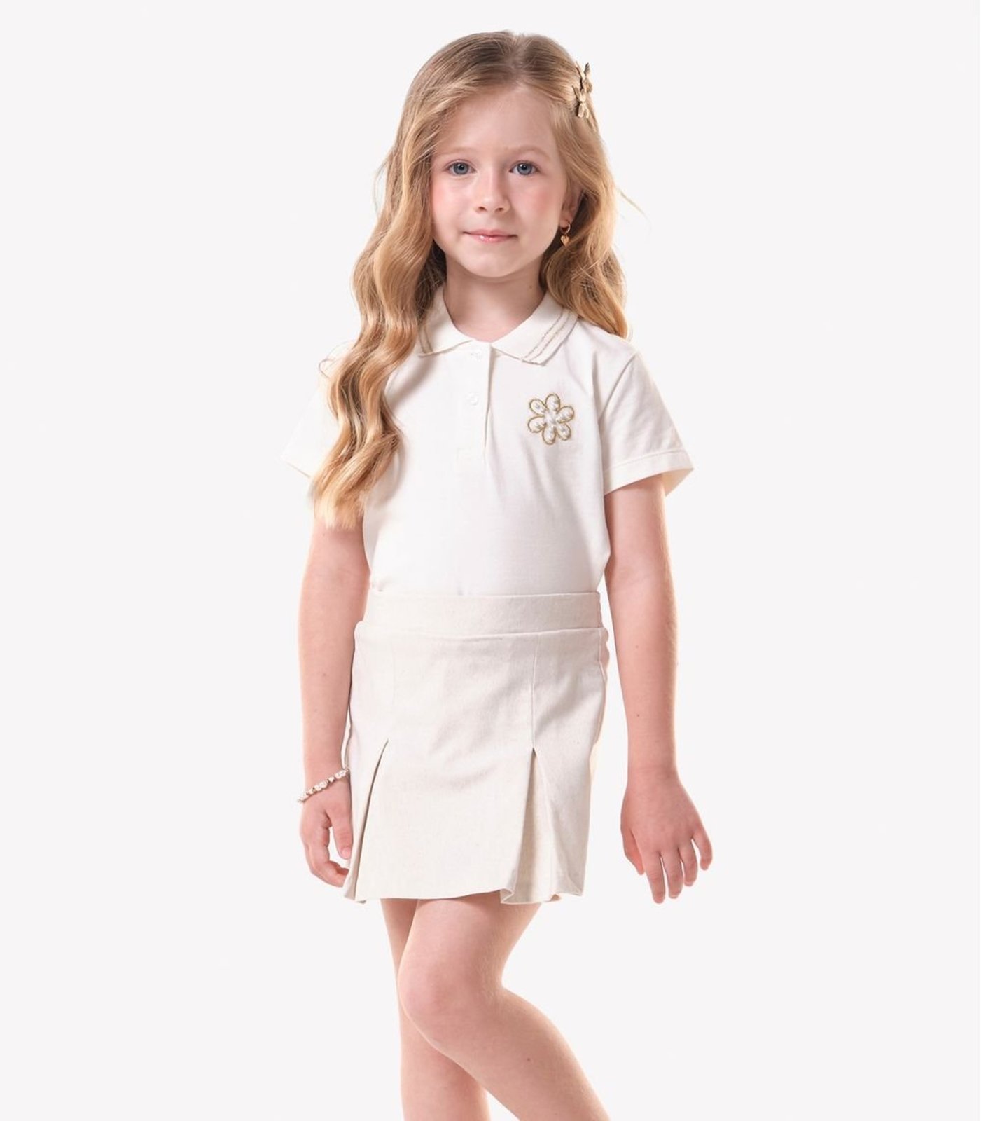 Infantil - Conjunto Polo Com Shorts Saia Trick Nick Bege