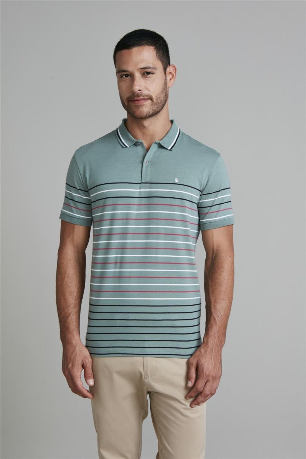 HIGHSTIL Camisa Polo Malha Slim Fit - Verde Malva / Preto