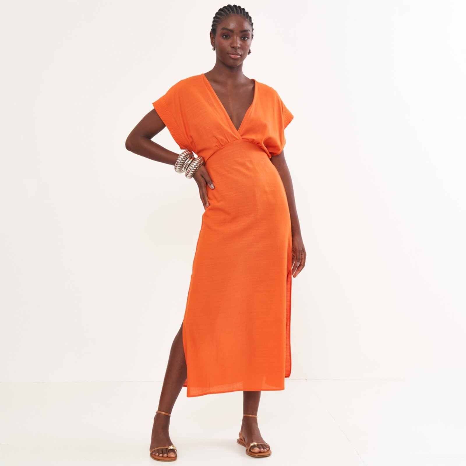 Vestido Super Mid Colcci Decote Pr26 Laranja Feminino