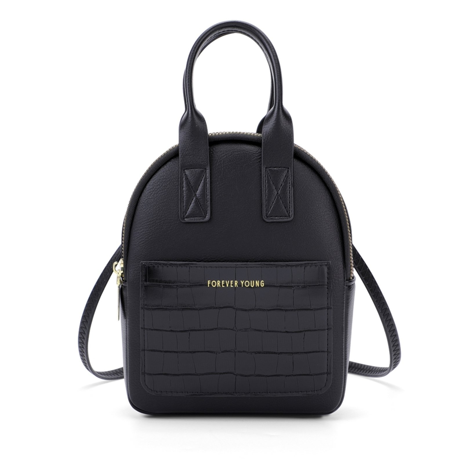 Vista 2 Mini Mochila Bolsa Feminina Transversal Tiracolo Preta Perfect For You preto Perfect For You preto
