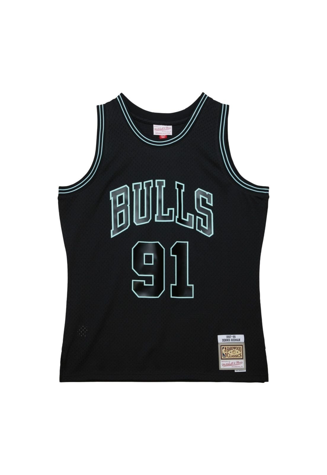 Regata Mitchell & Ness Glow In The Dark Swingman Jersey Chicago Bulls 1997-98 Dennis Rodman Preta