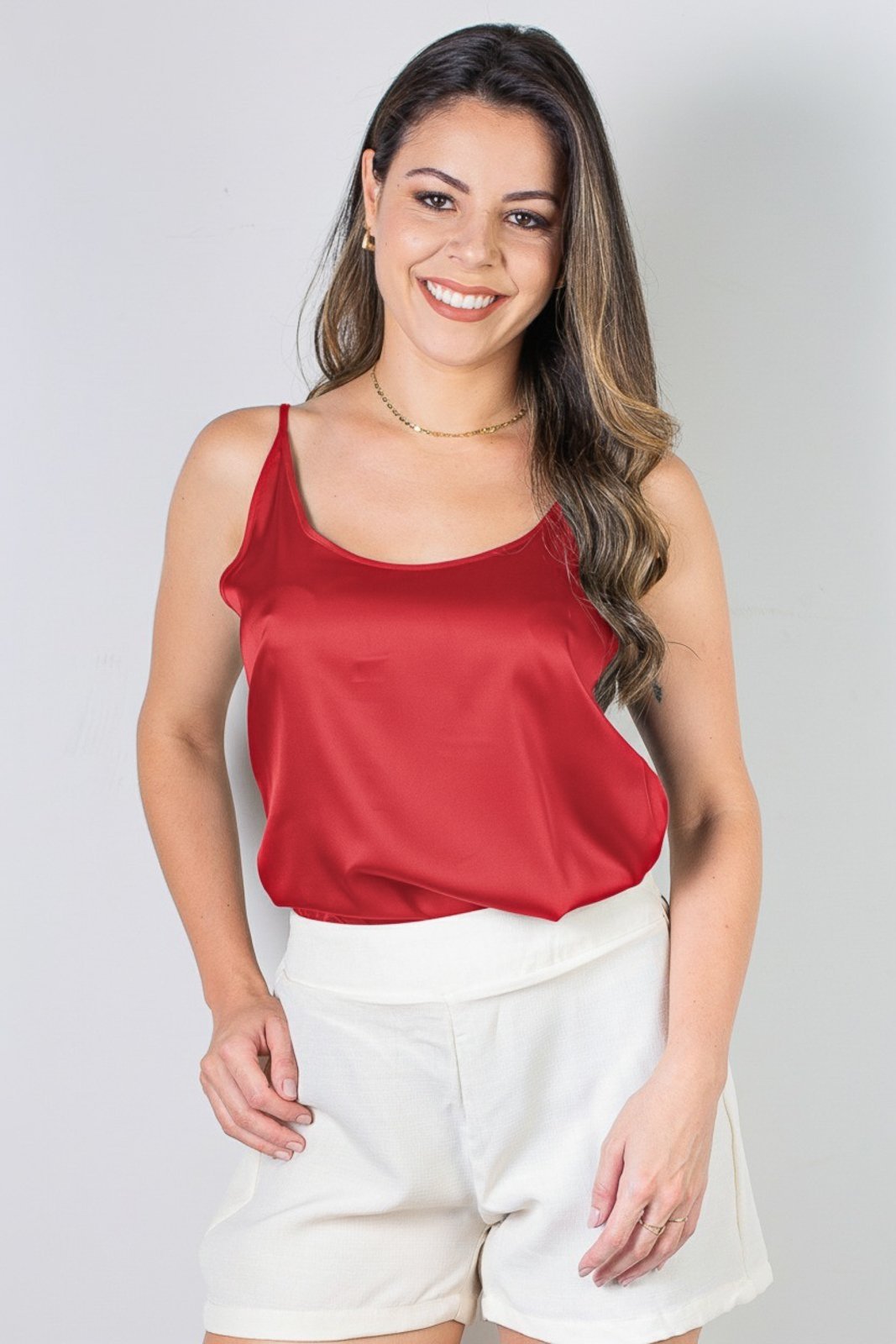 Blusa feminina de alcinha cetim 71103 – Vermelho